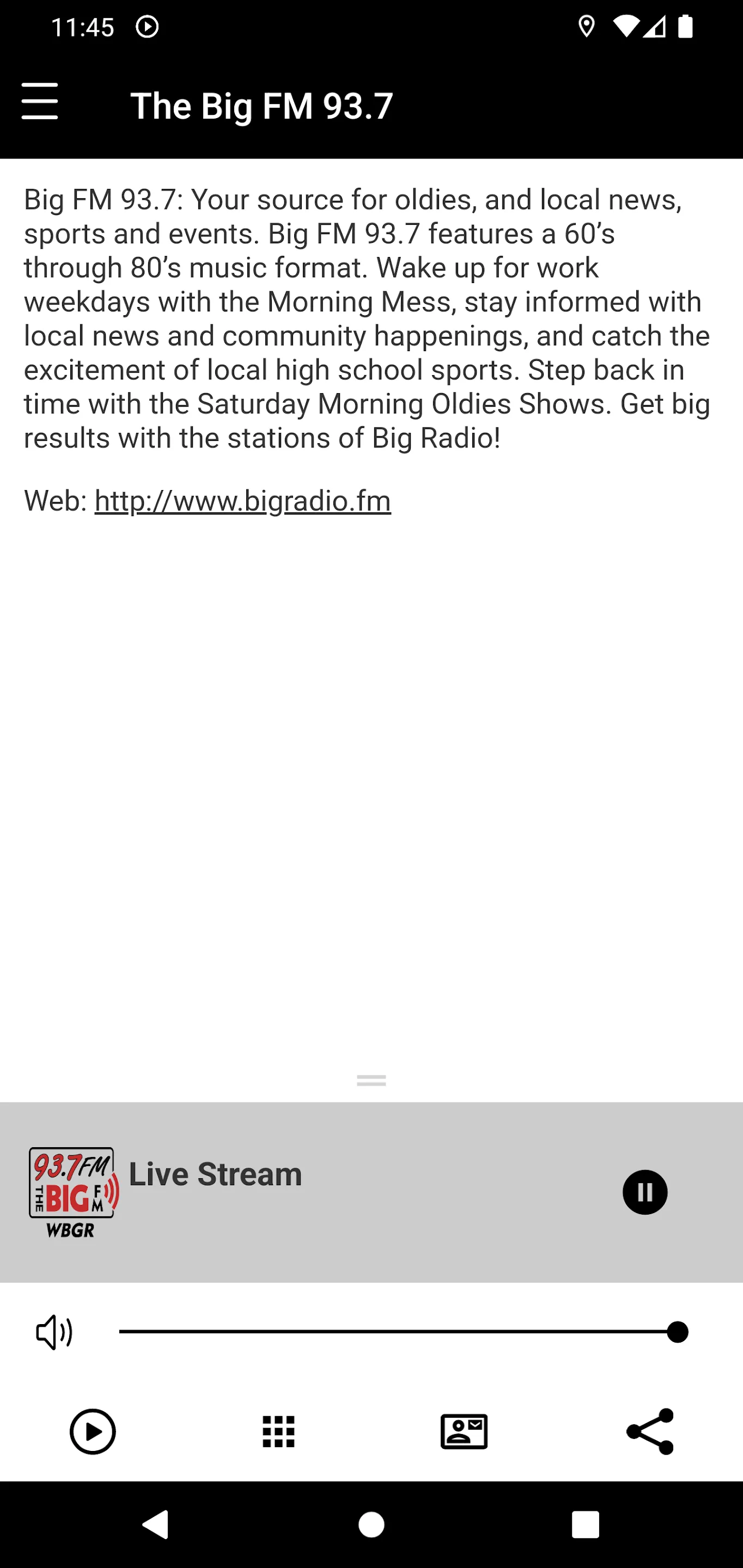 Big FM 93.7 WBGR | Indus Appstore | Screenshot