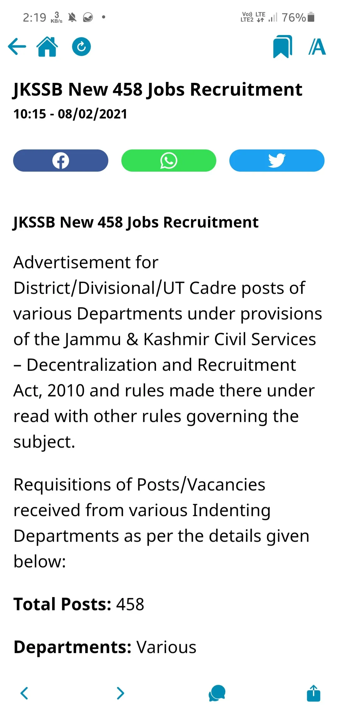 Job Kashmir - Daily Job Alerts | Indus Appstore | Screenshot