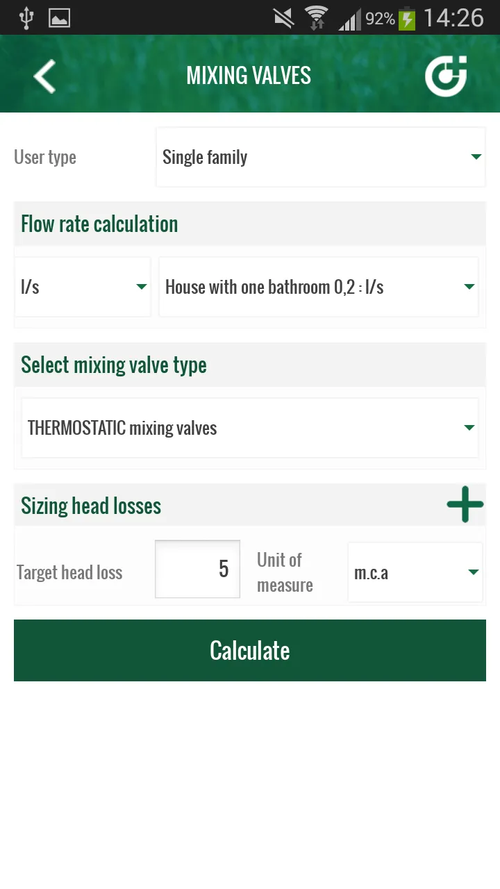 Domestic Water Sizer Caleffi | Indus Appstore | Screenshot