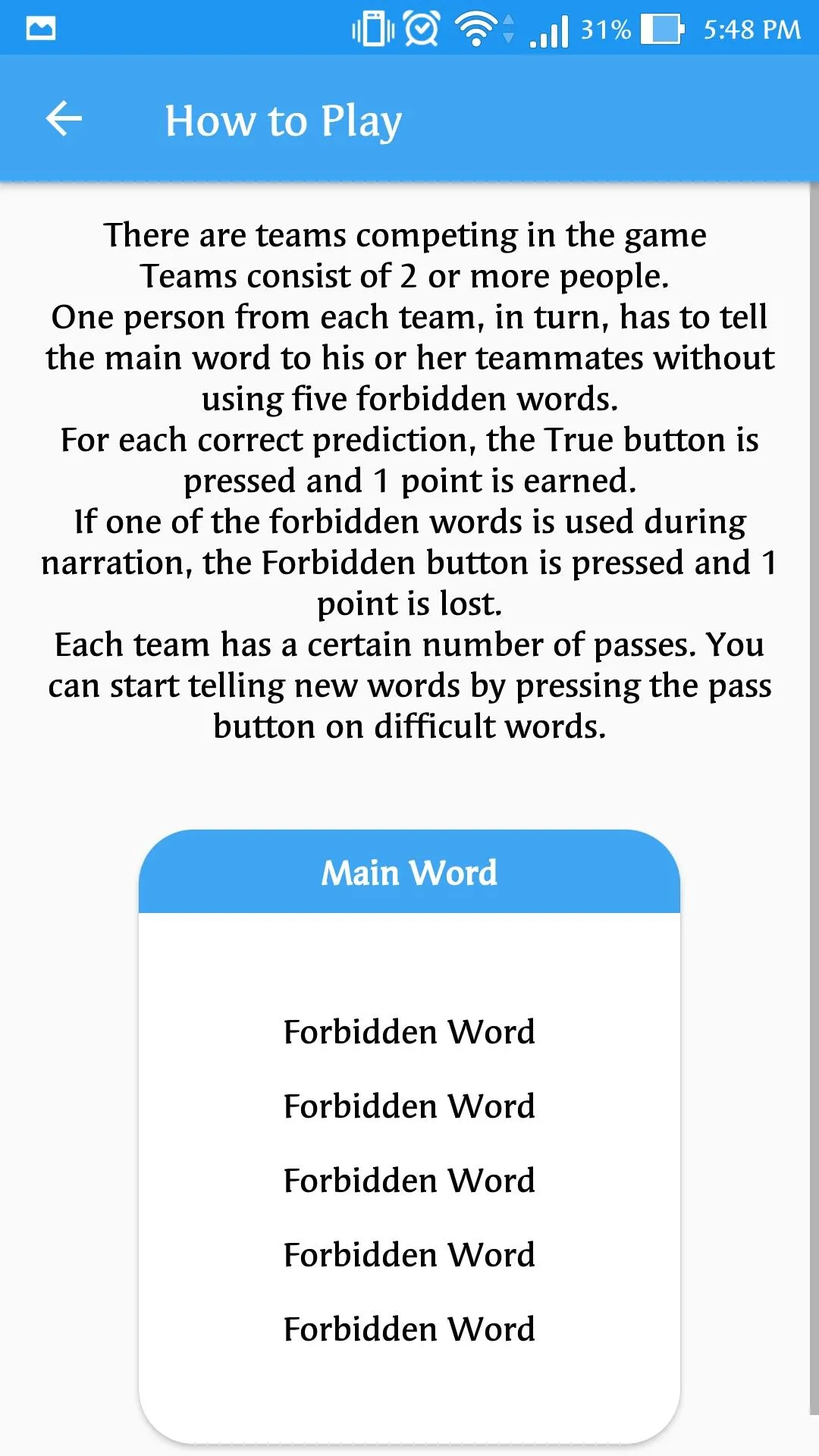 MTabu - Forbidden Words | Indus Appstore | Screenshot