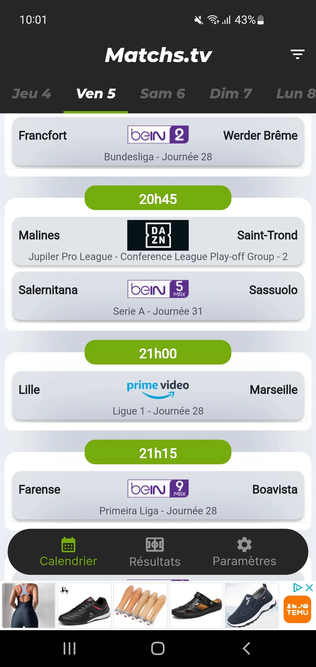 Programme TV Foot | Indus Appstore | Screenshot