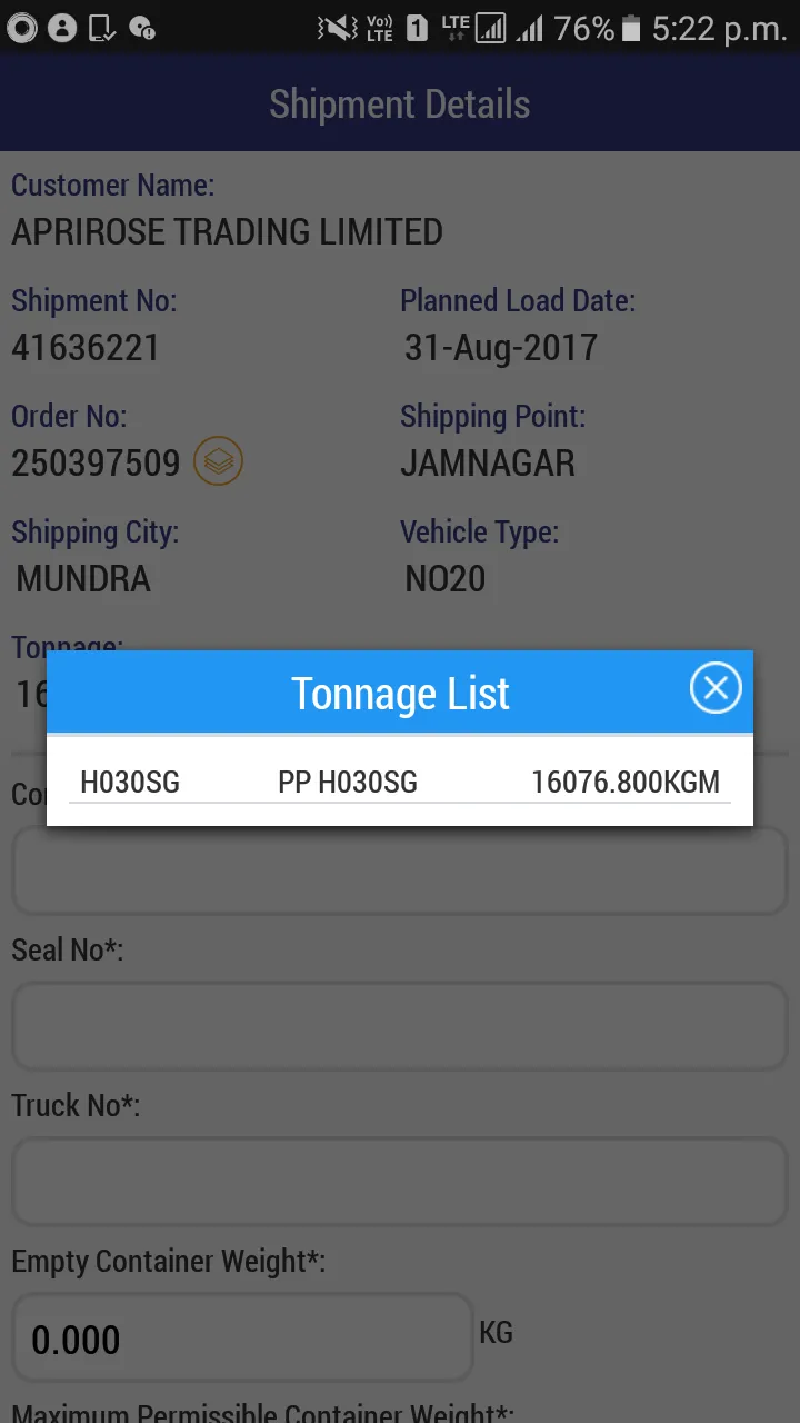 Shipment Vehicle Confirmation | Indus Appstore | Screenshot