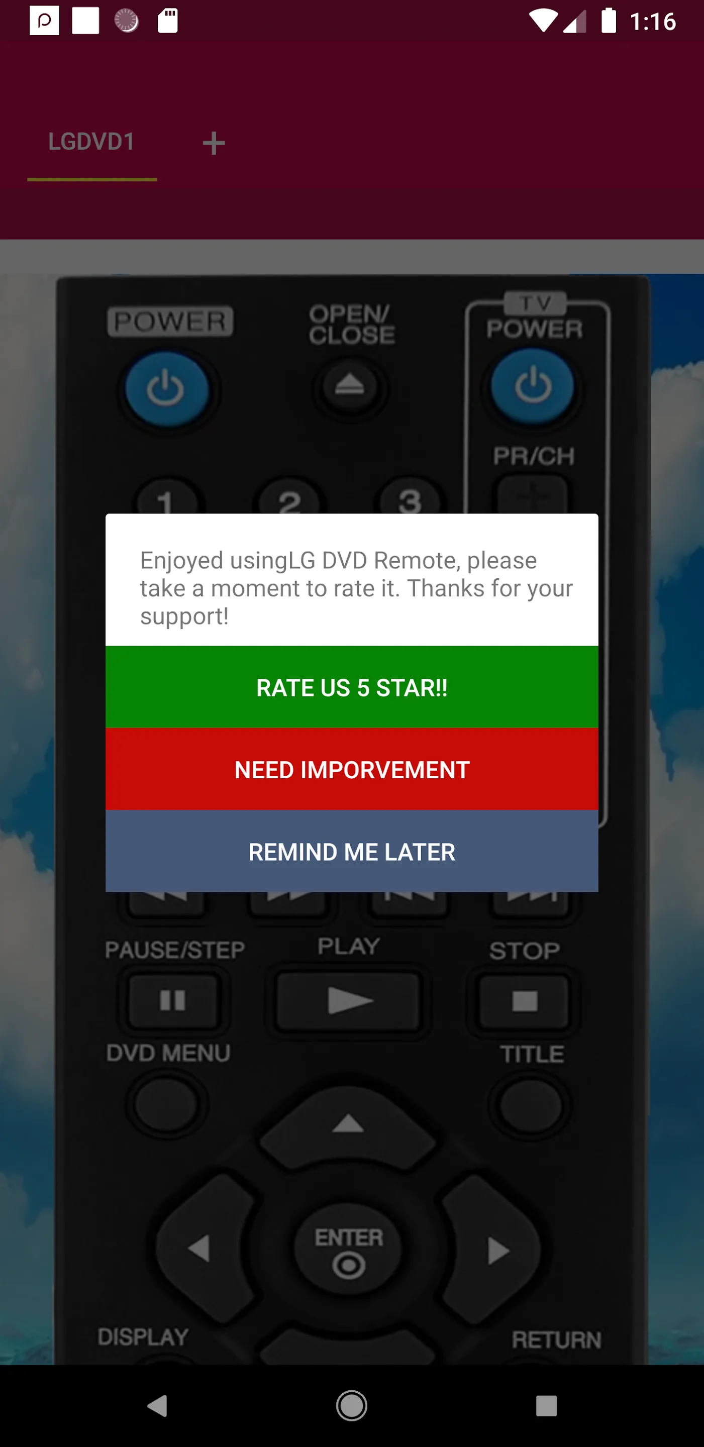 LG DVD Player Remote | Indus Appstore | Screenshot