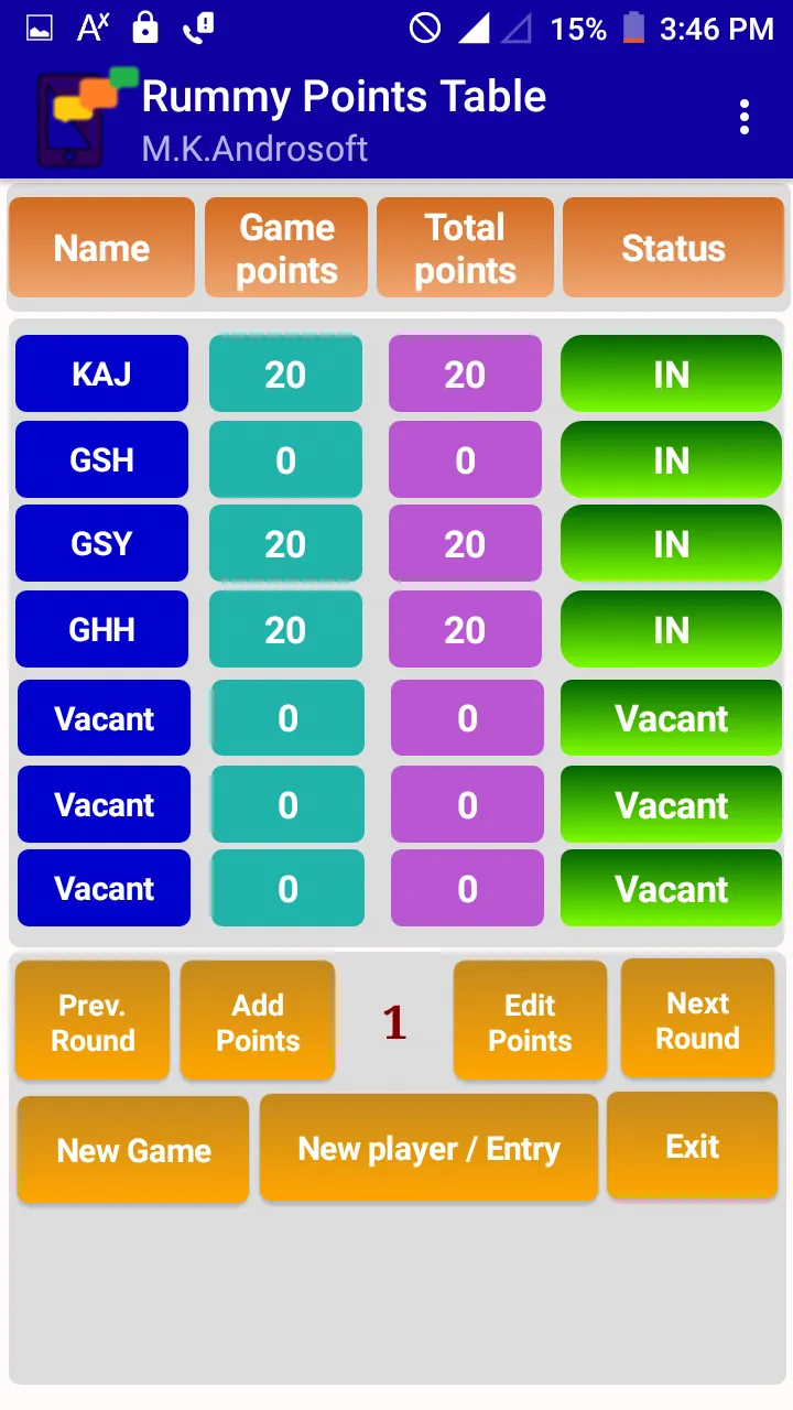 Rummy Points Table | Indus Appstore | Screenshot