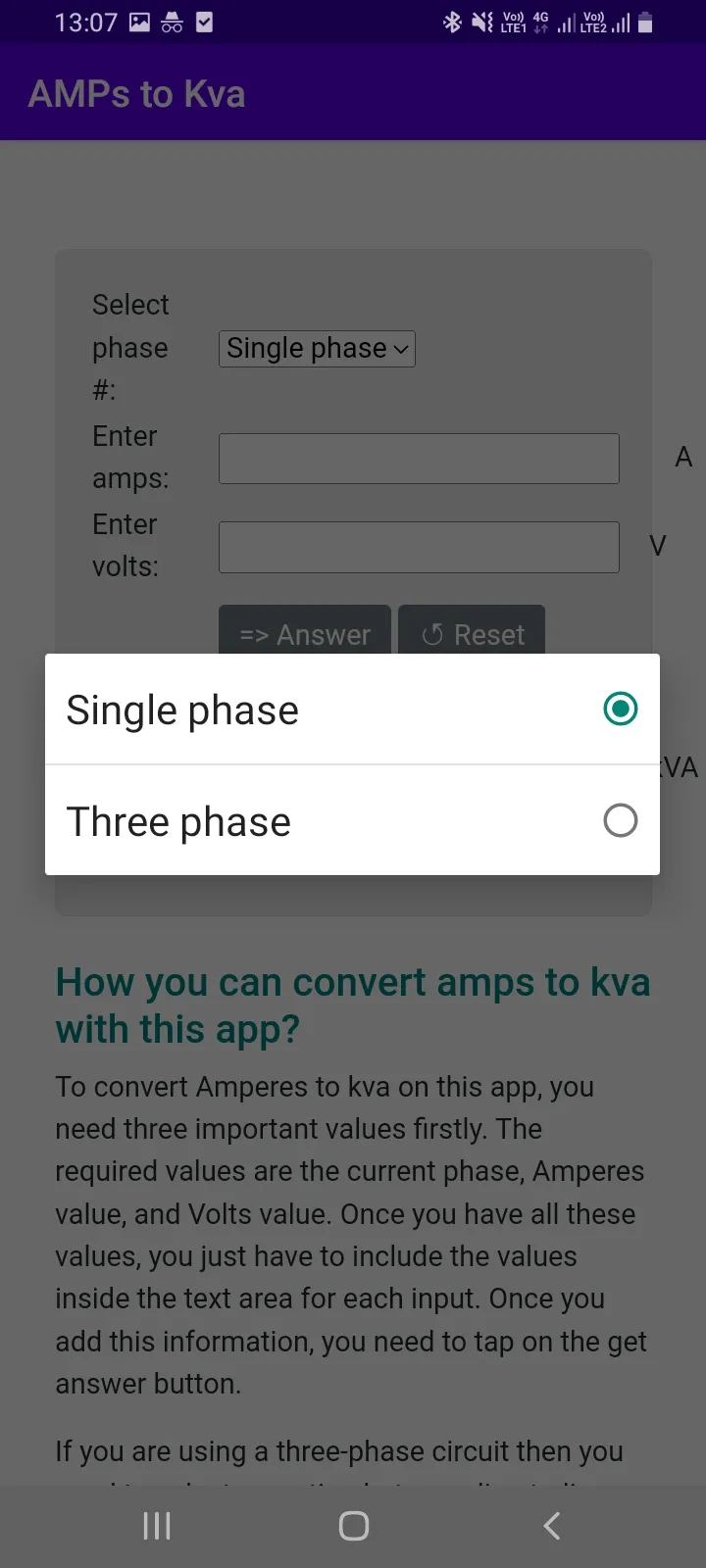 AMPs to Kva Converter | Indus Appstore | Screenshot