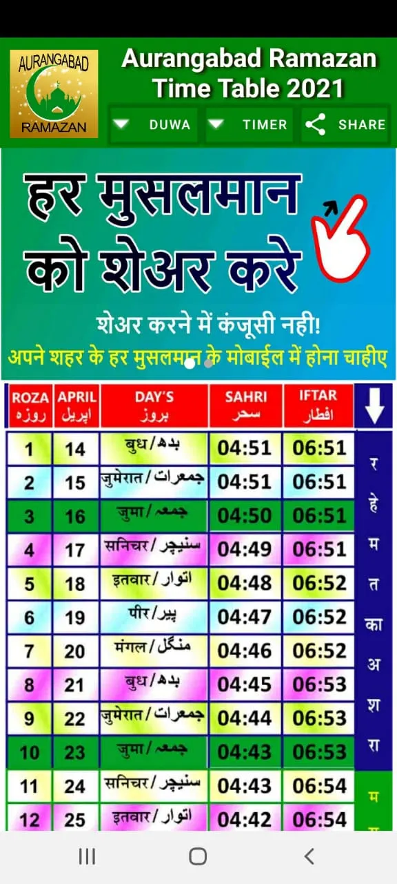 Aurangabad Ramazan Time Table | Indus Appstore | Screenshot