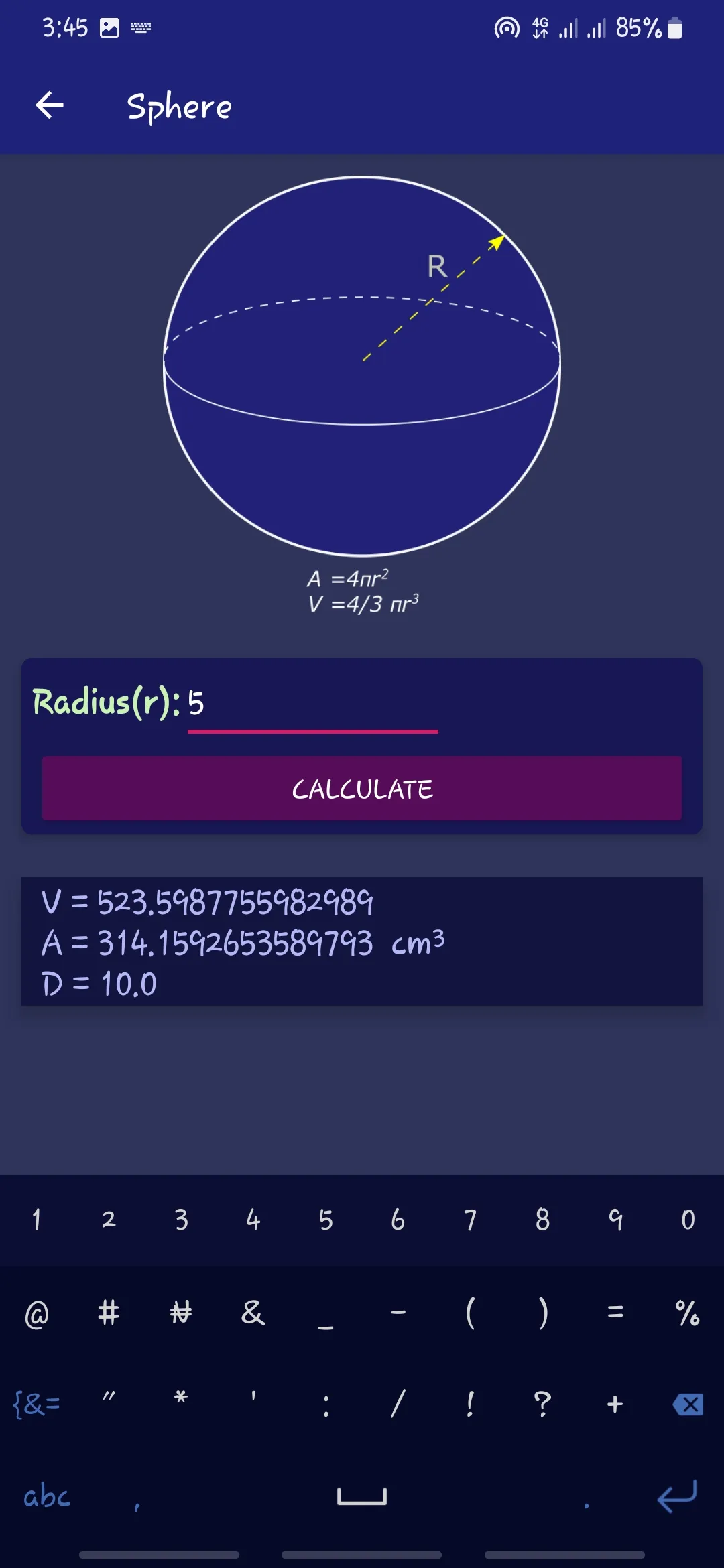 Volume calculator - 3D shapes | Indus Appstore | Screenshot