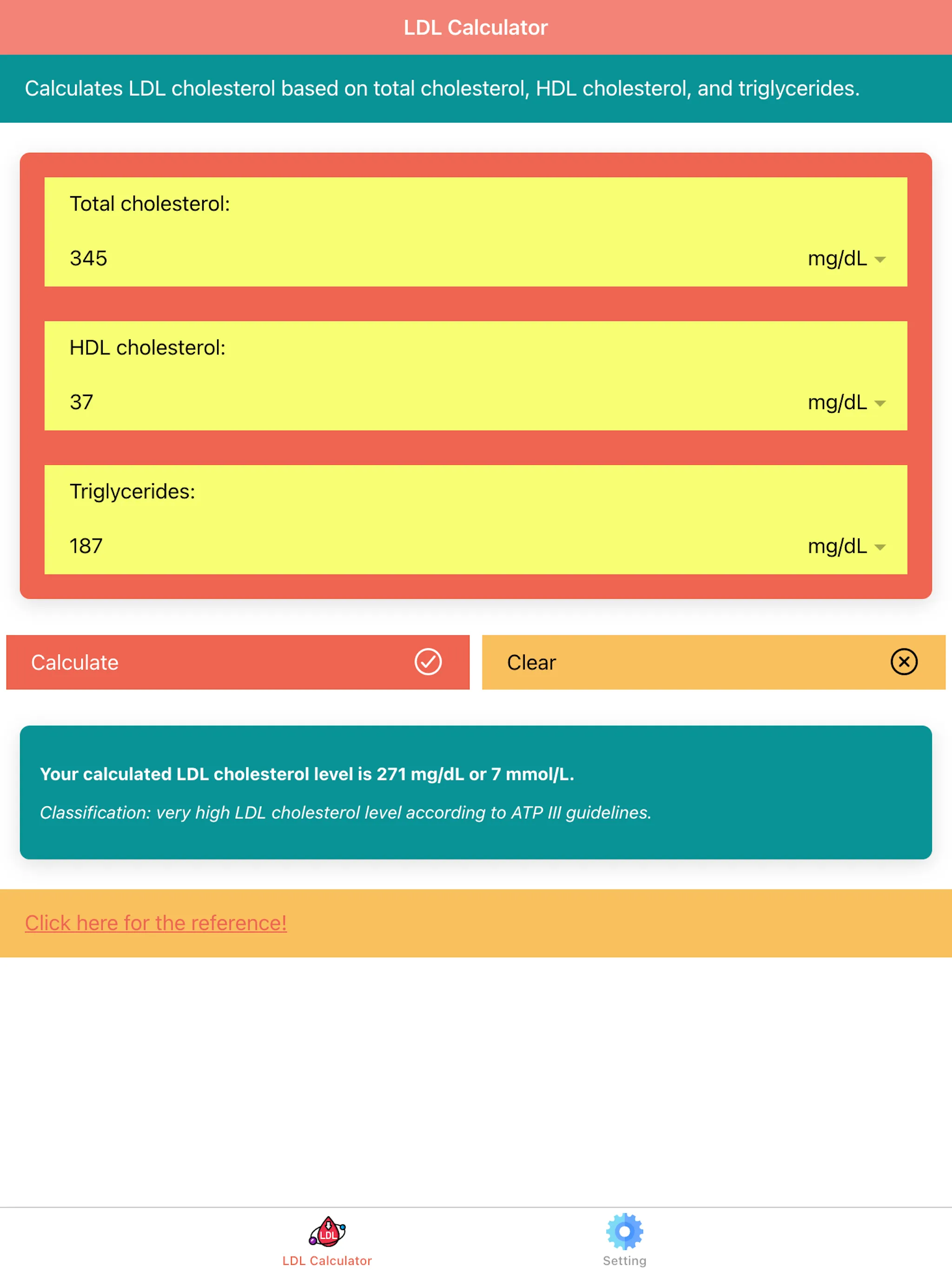 LDL Cholesterol Calculator | Indus Appstore | Screenshot