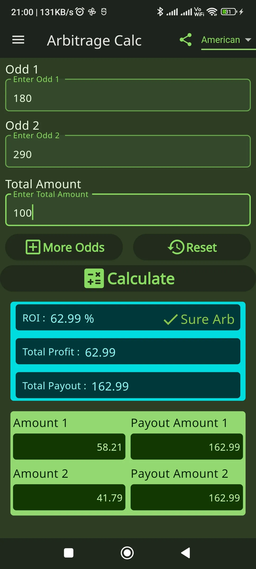 Arbitrage Calculator | Indus Appstore | Screenshot