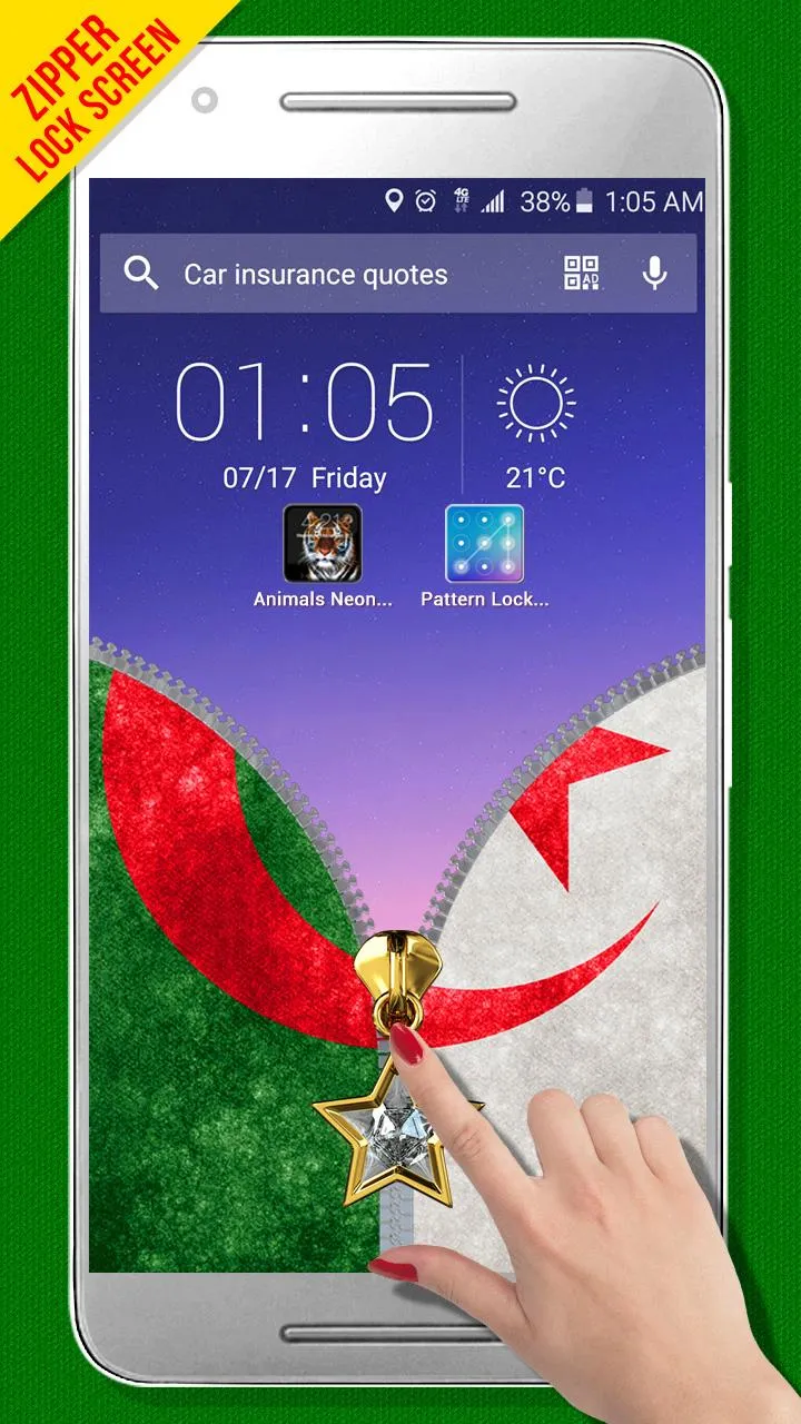 Algeria Flag Zipper LockScreen | Indus Appstore | Screenshot