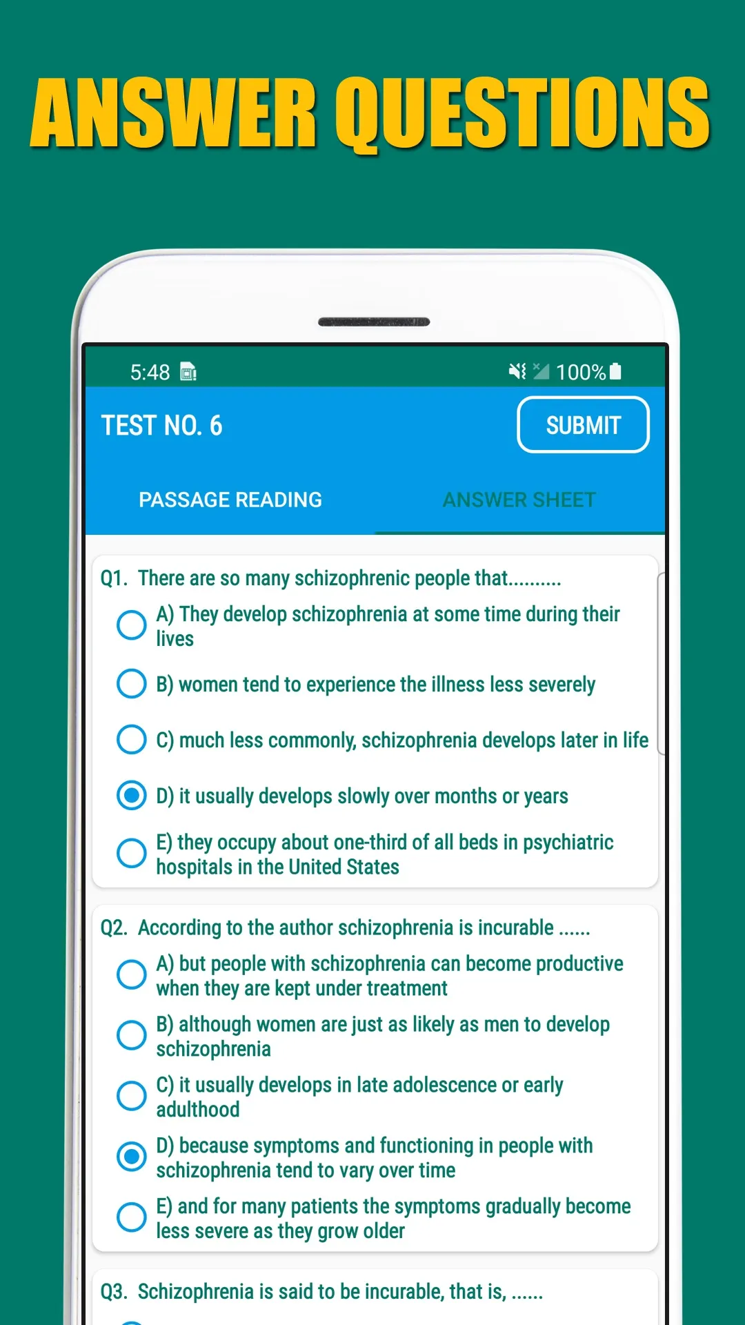 Reading Comprehension Test - E | Indus Appstore | Screenshot