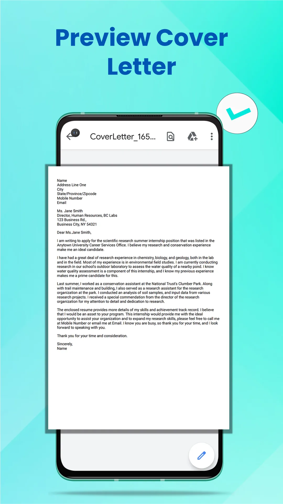 Cover Letter Maker for Resume | Indus Appstore | Screenshot