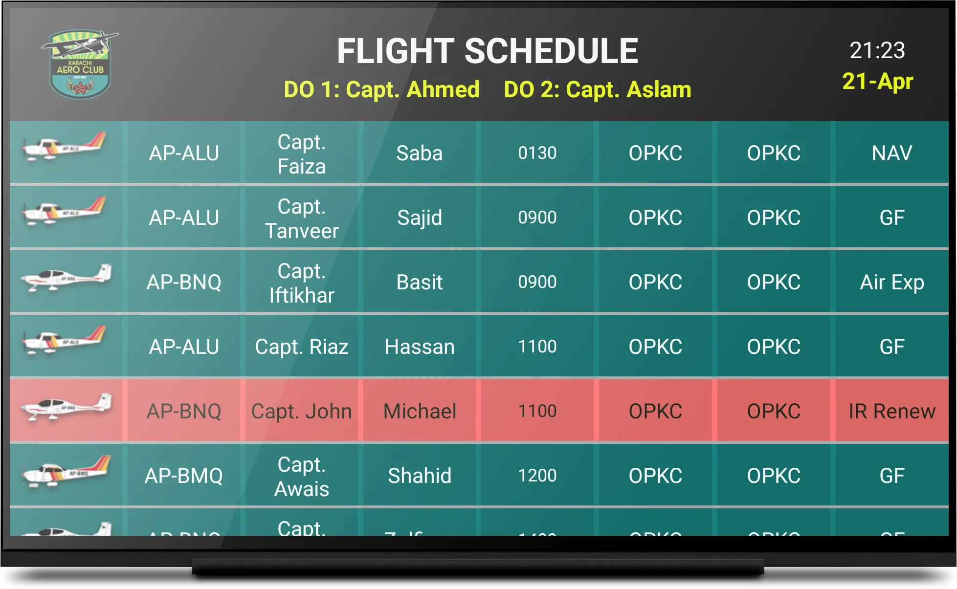 Karachi Aero Club Flight Sched | Indus Appstore | Screenshot