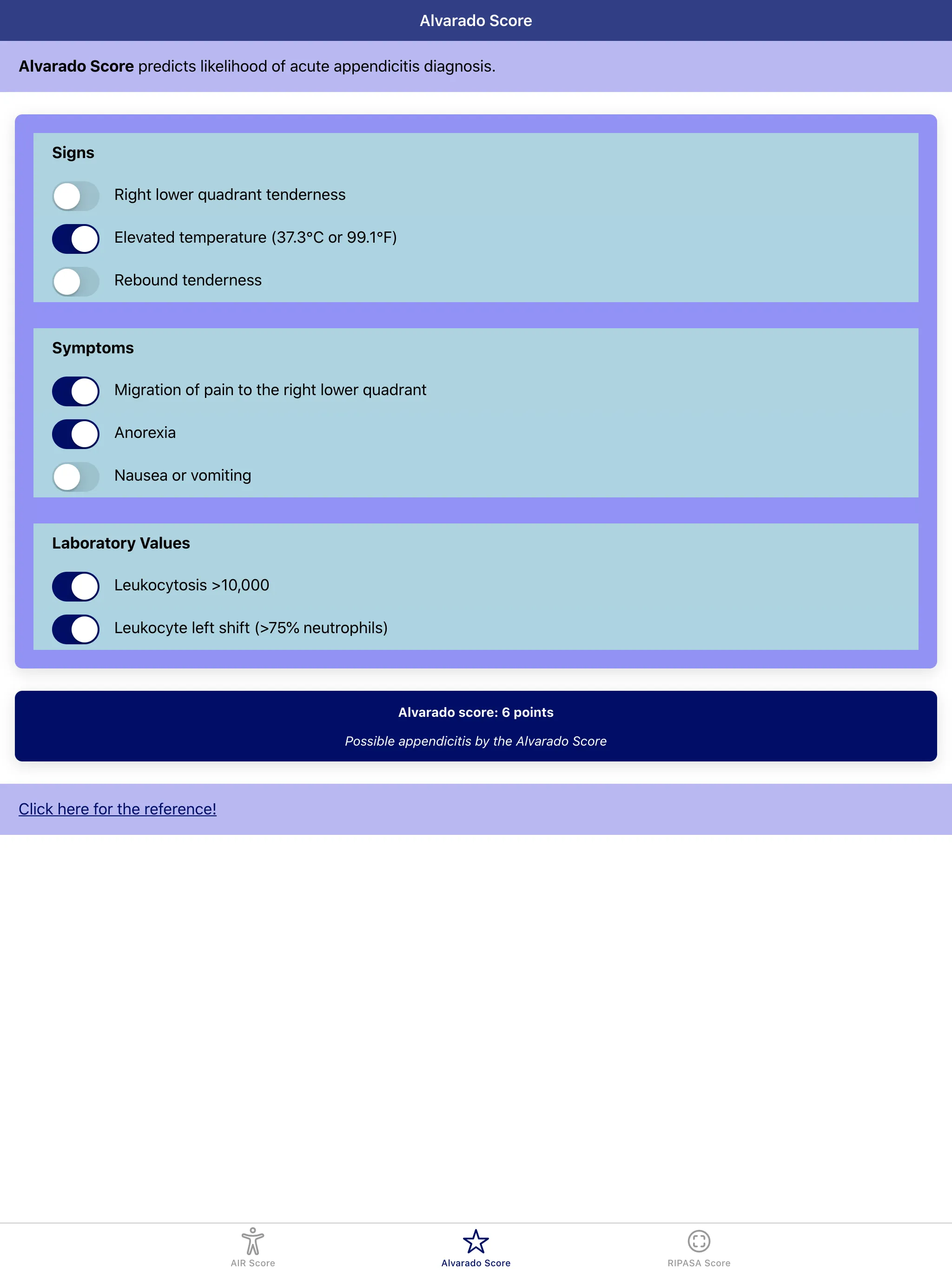 Pocket Appendicitis Score | Indus Appstore | Screenshot