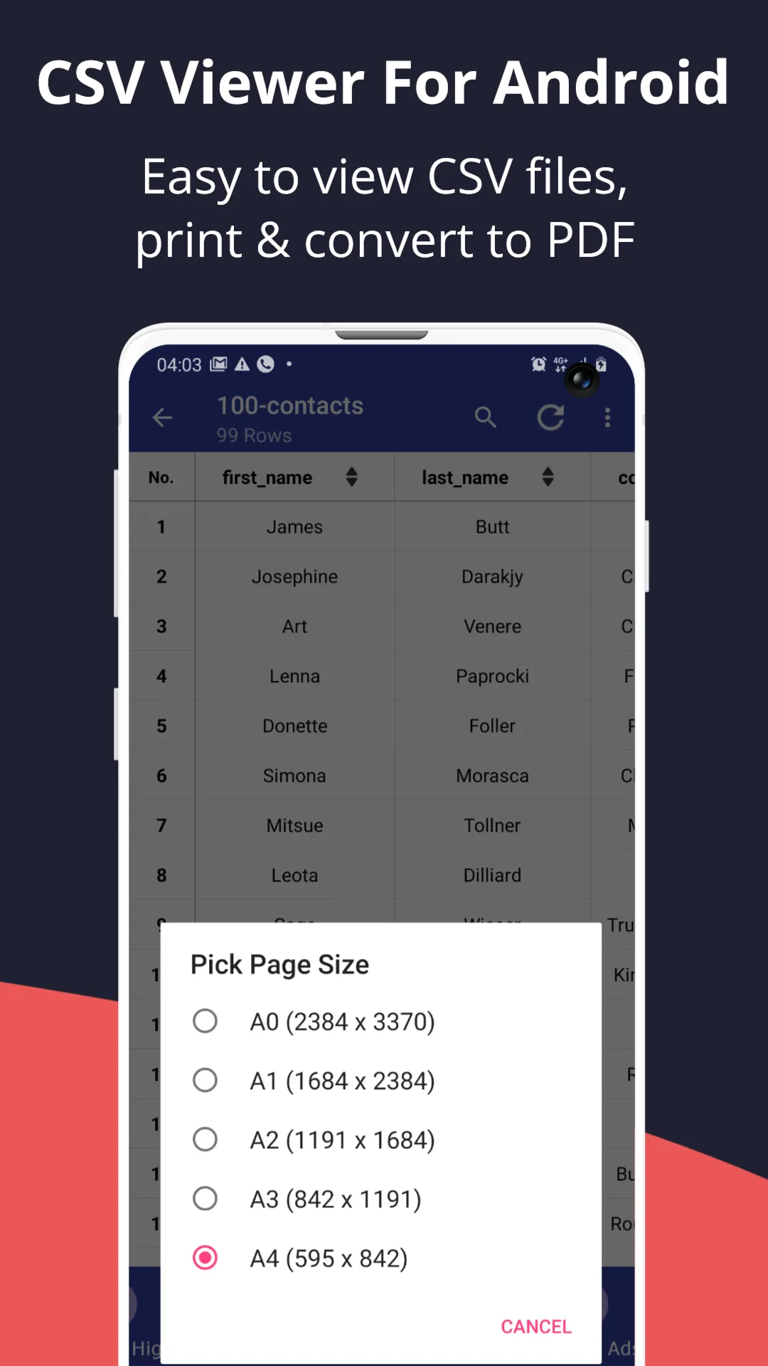 CSV File Viewer | Indus Appstore | Screenshot