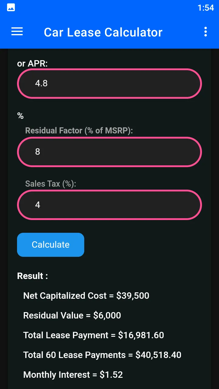 Car Lease Calculator | Indus Appstore | Screenshot