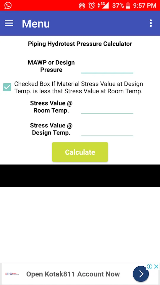 Hydrotest Pressure Calculator | Indus Appstore | Screenshot