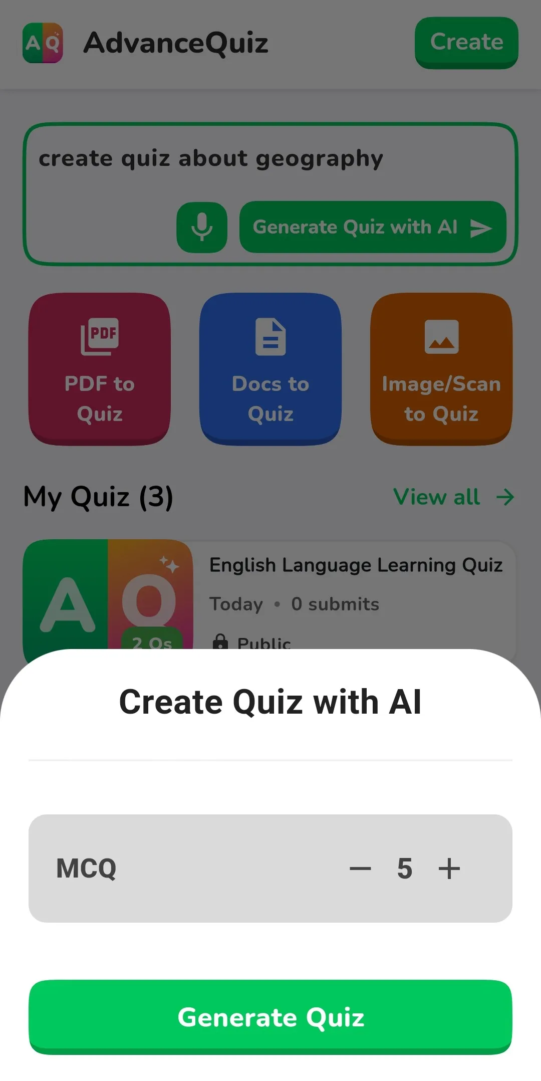 AdvanceQuiz: AI Quiz Creator | Indus Appstore | Screenshot