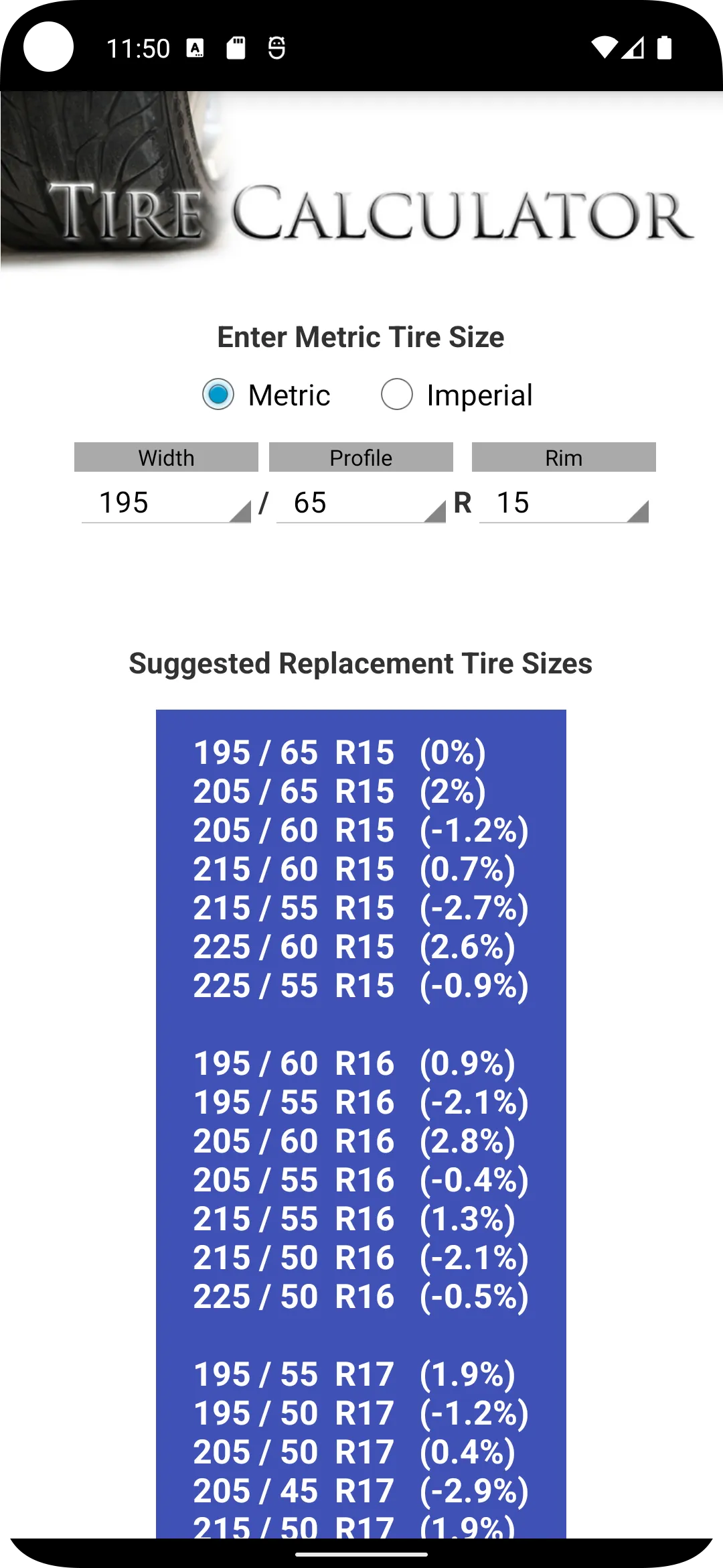 Tire Size Calculator | Indus Appstore | Screenshot