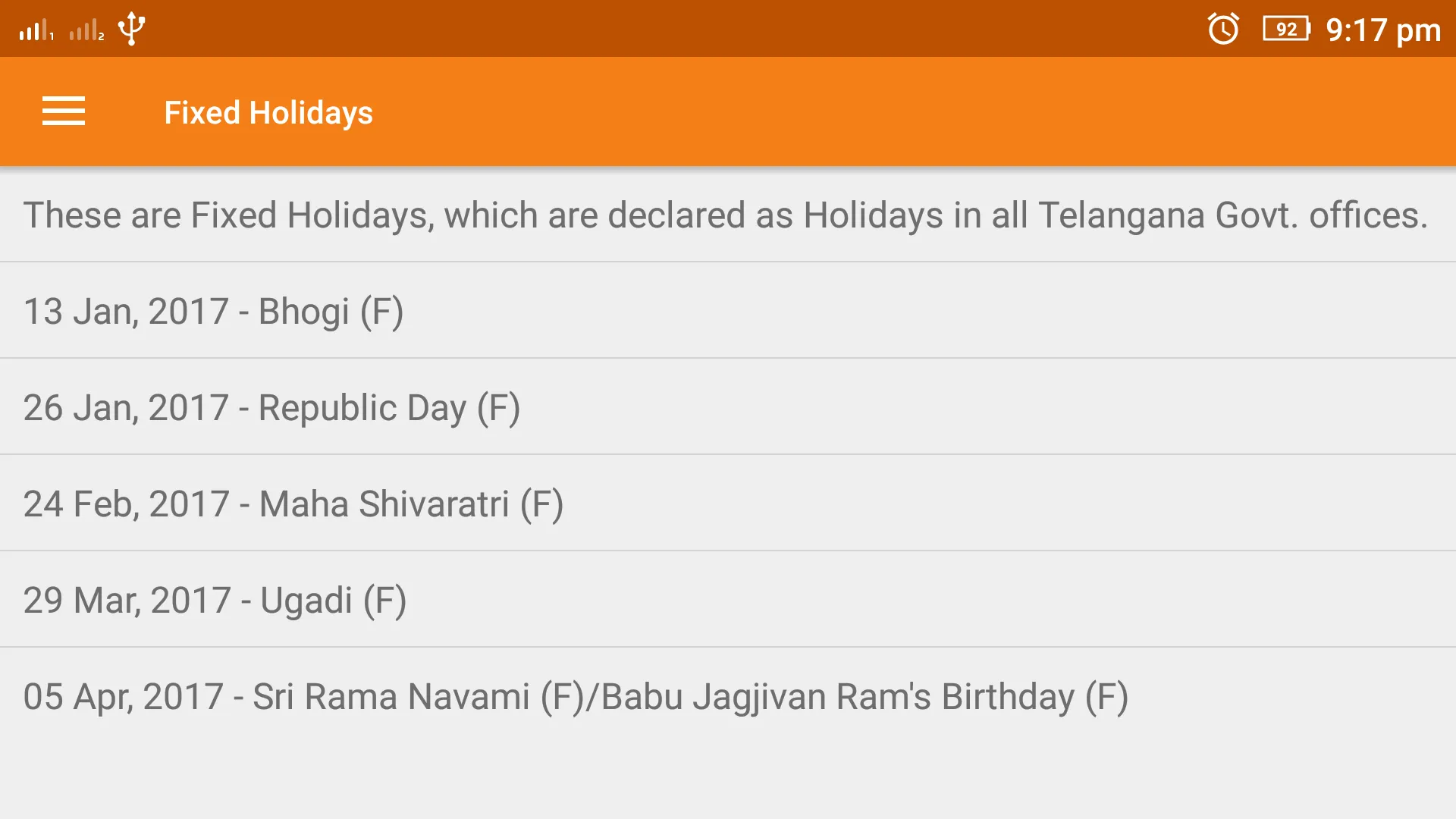 Telangana Holidays Calendar 20 | Indus Appstore | Screenshot