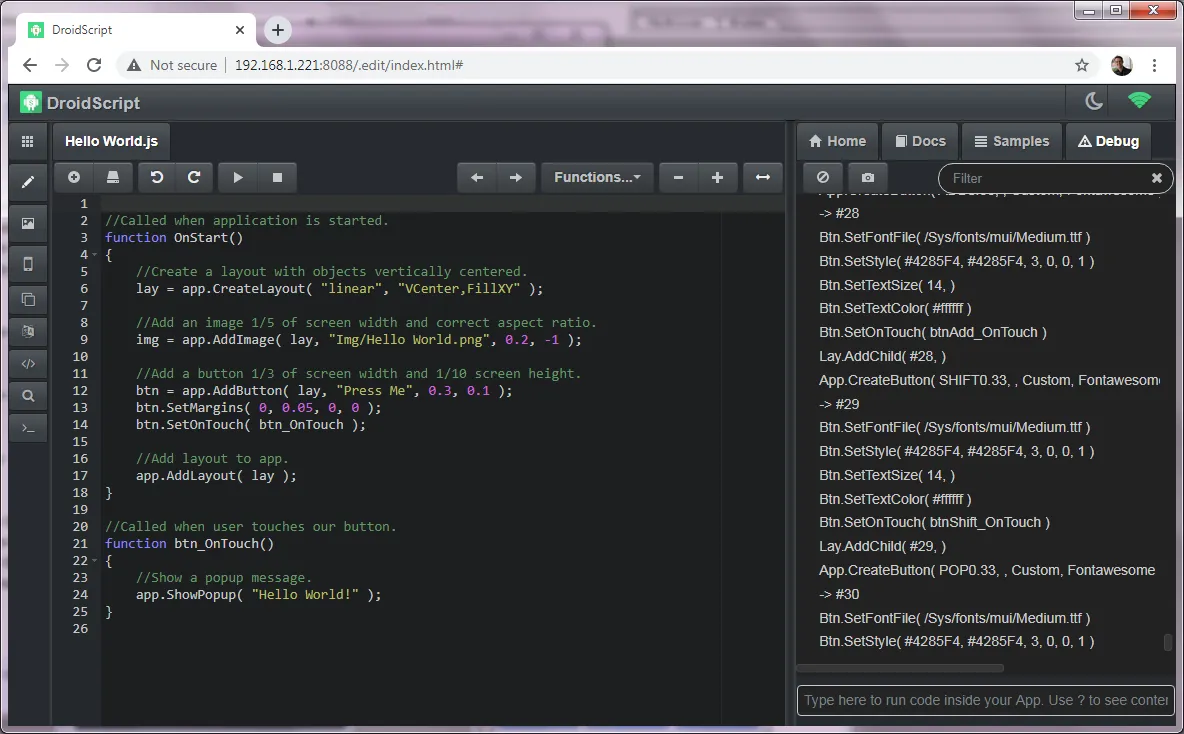 DroidScript: JS and Python IDE | Indus Appstore | Screenshot