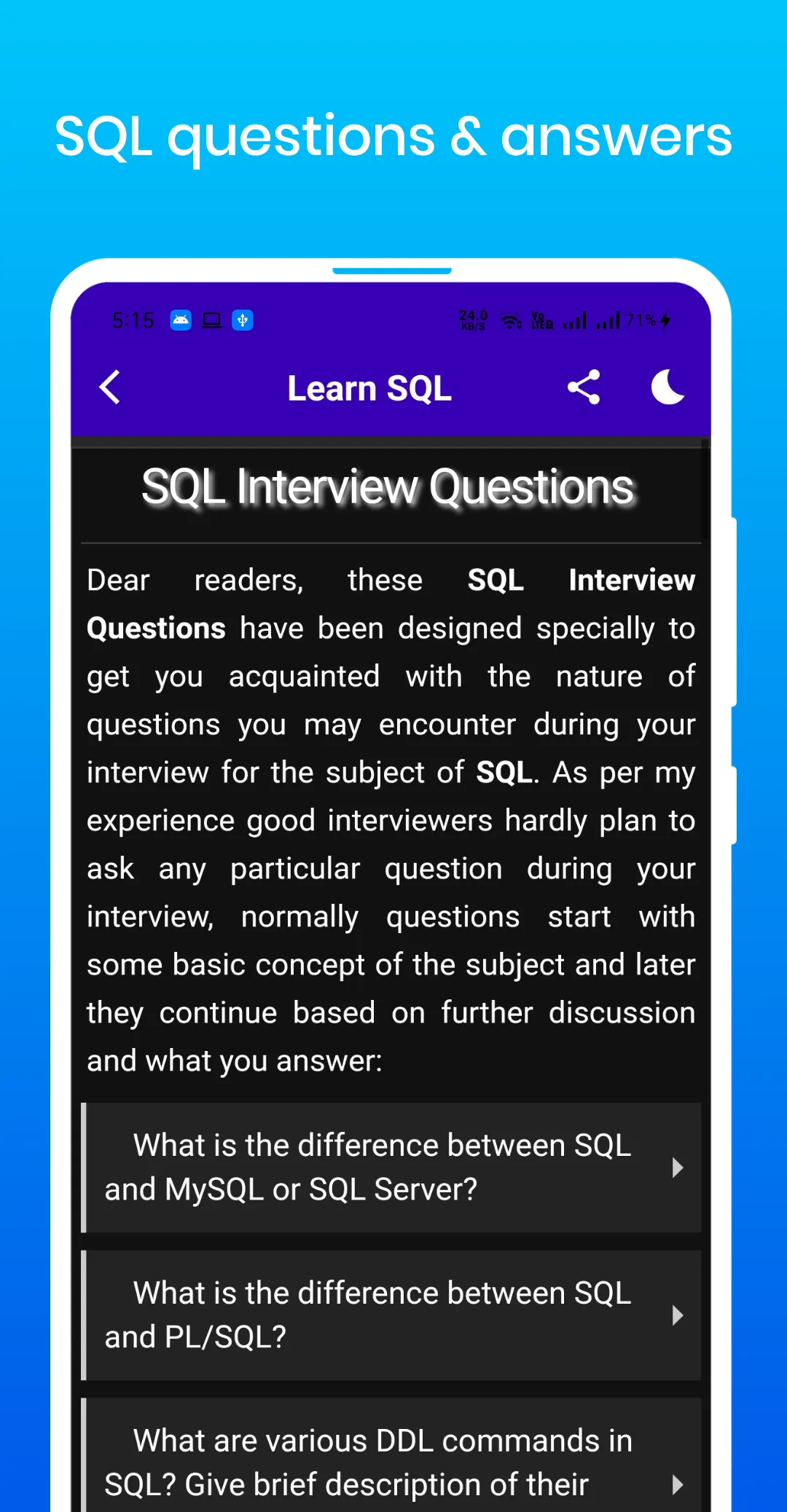 Learn SQL | Indus Appstore | Screenshot