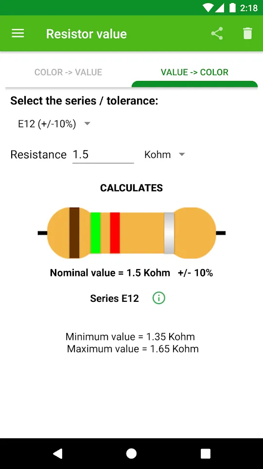 Resistor calculation | Indus Appstore | Screenshot