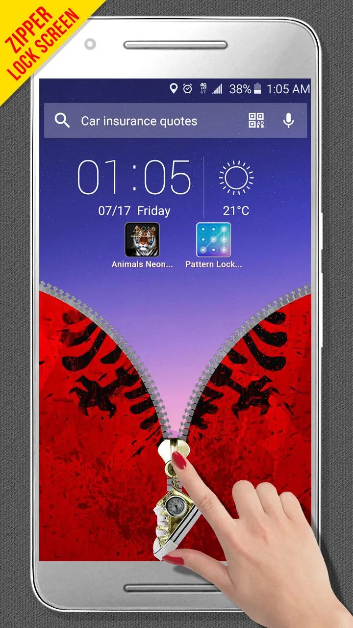 Albania Flag Zipper LockScreen | Indus Appstore | Screenshot