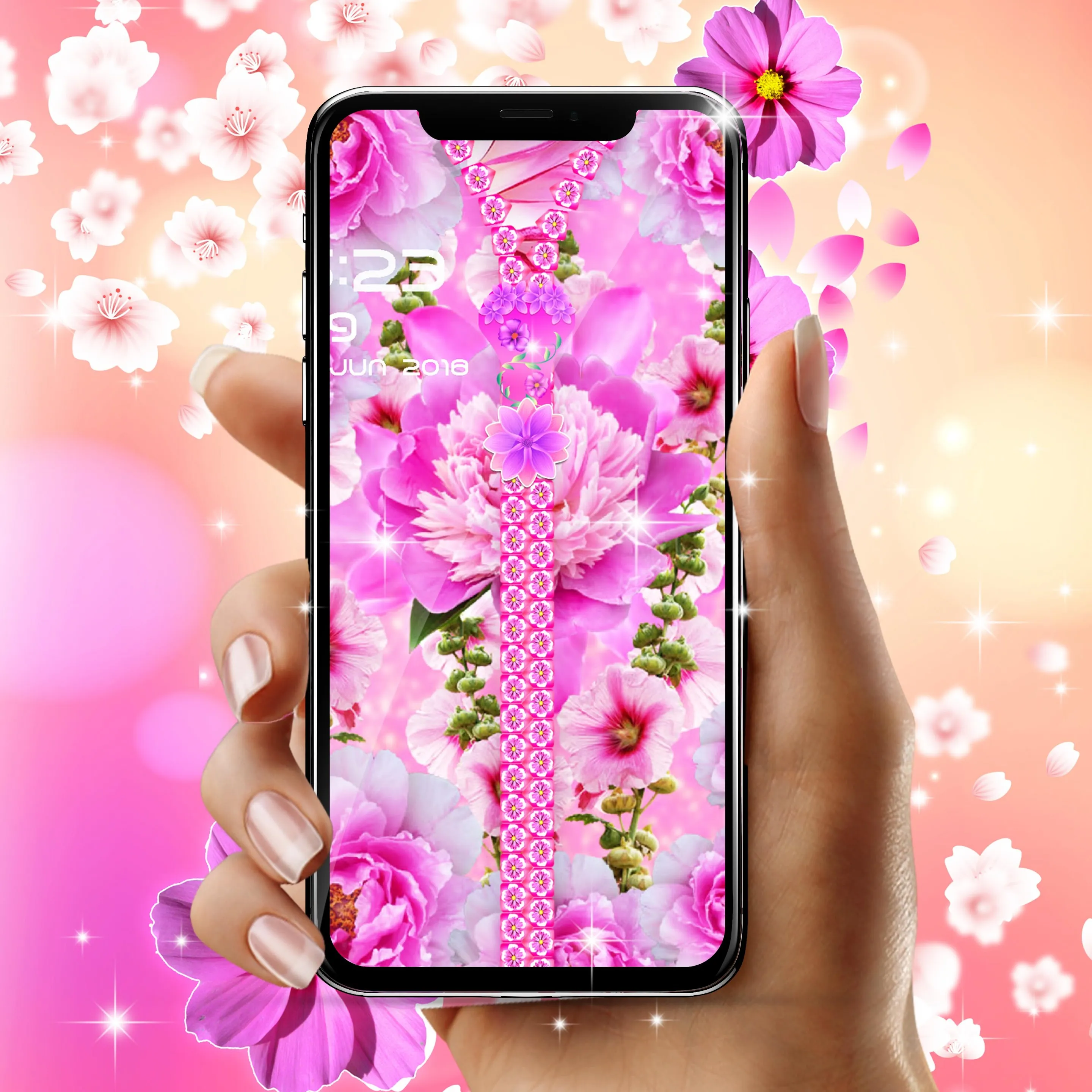 Pink flower zipper lock screen | Indus Appstore | Screenshot