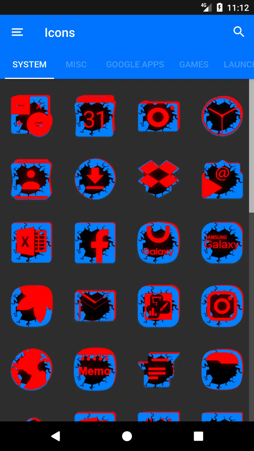 Cracked Red and Blue Icon Pack | Indus Appstore | Screenshot