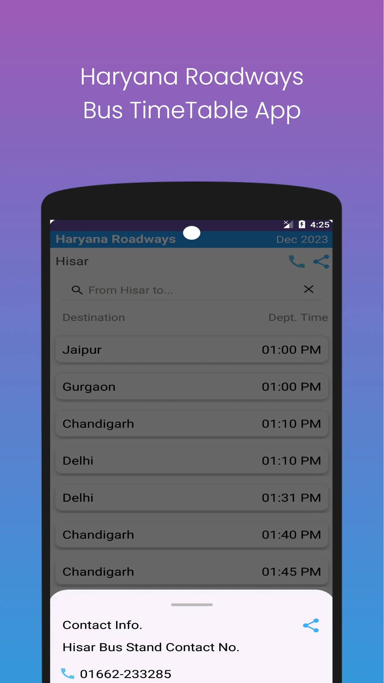 Haryana Roadways Bus Timetable | Indus Appstore | Screenshot