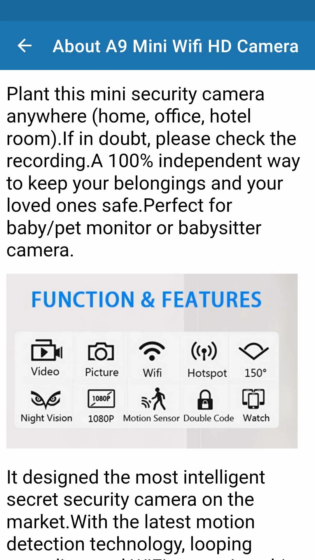 A9 Mini Wifi HD Camera Guide | Indus Appstore | Screenshot