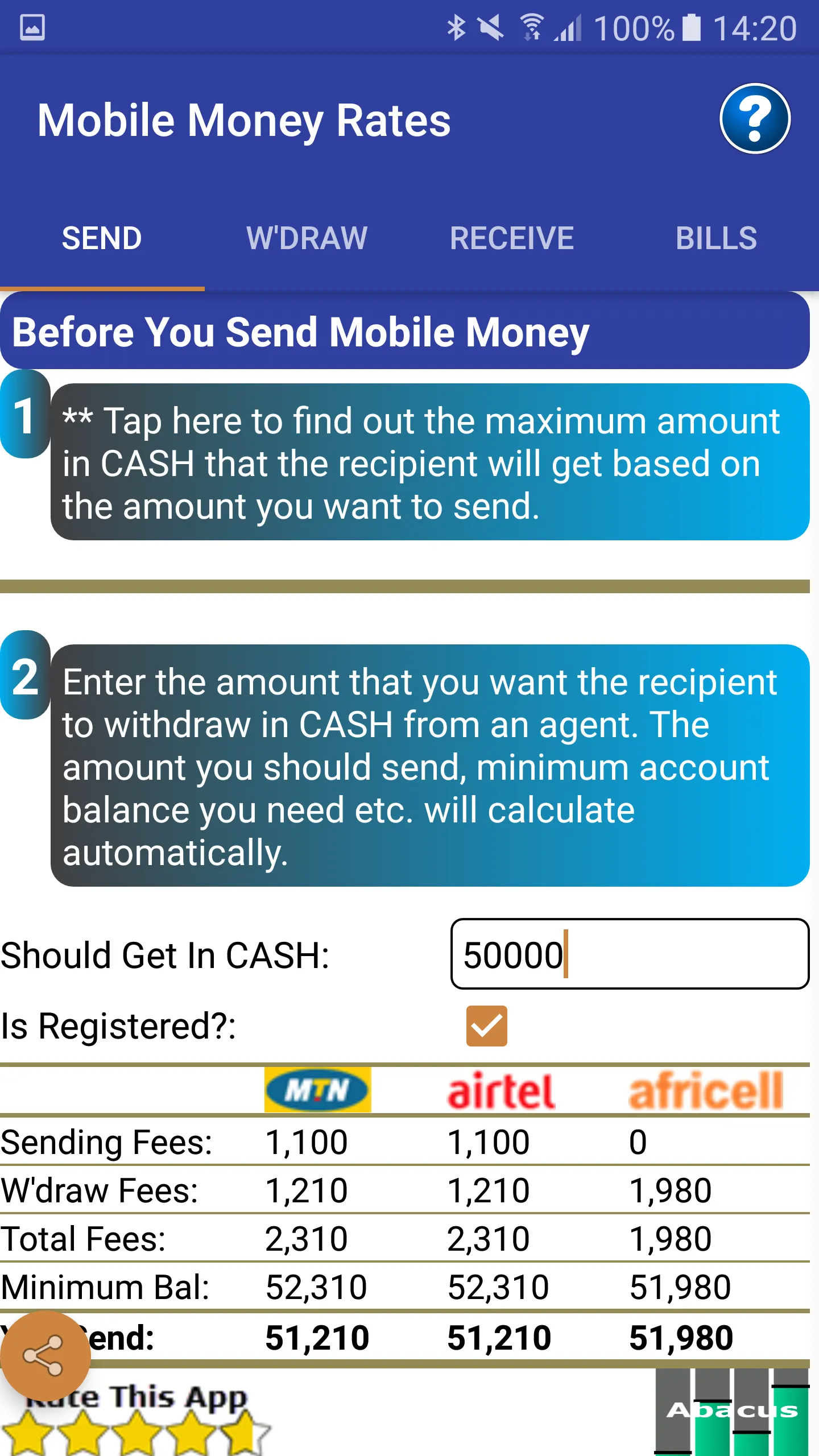 Mobile Money Rates Calculator | Indus Appstore | Screenshot