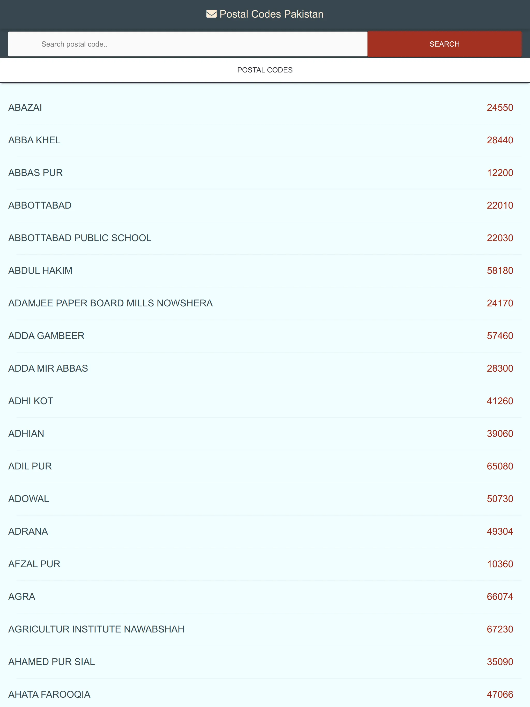 Postal Codes Pakistan | Indus Appstore | Screenshot