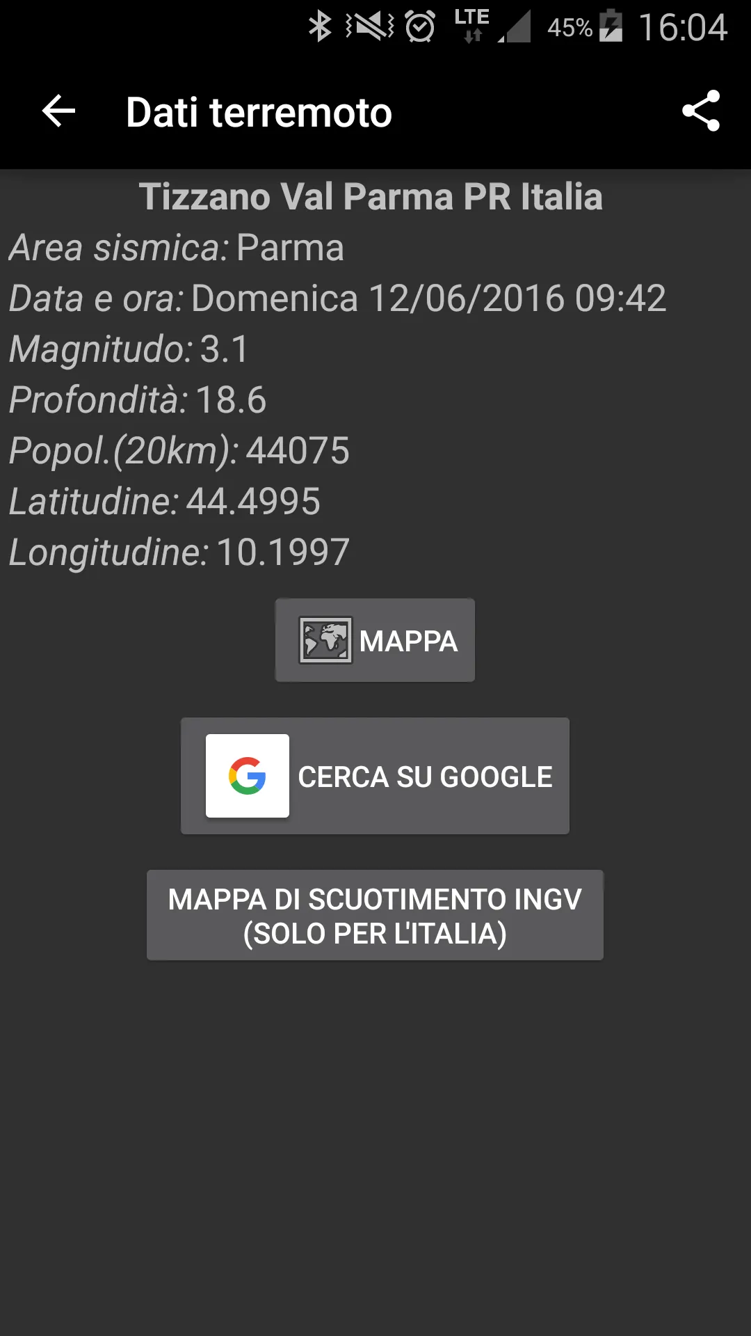 Terremoti Italia | Indus Appstore | Screenshot