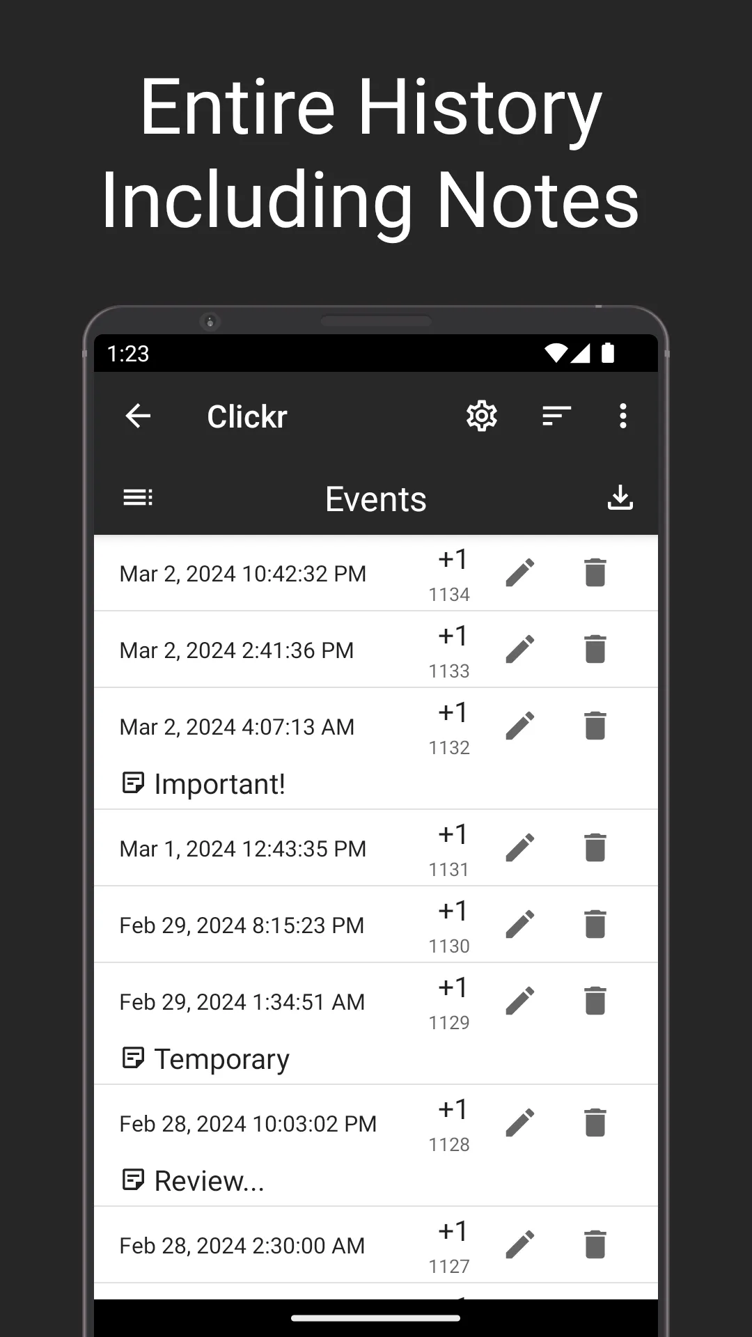 Clickr: Counter with Timestamp | Indus Appstore | Screenshot