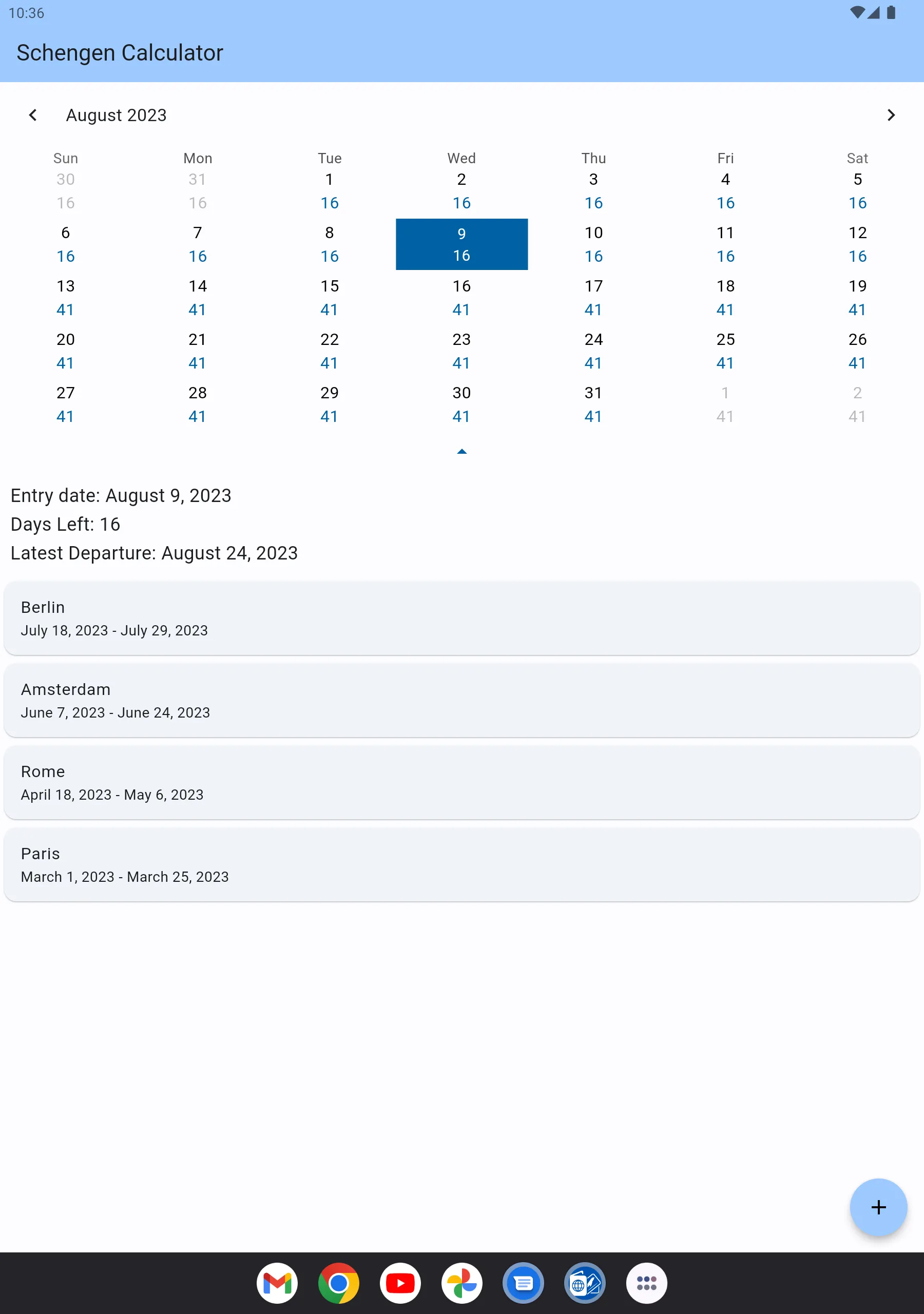 Schengen Calculator | Indus Appstore | Screenshot