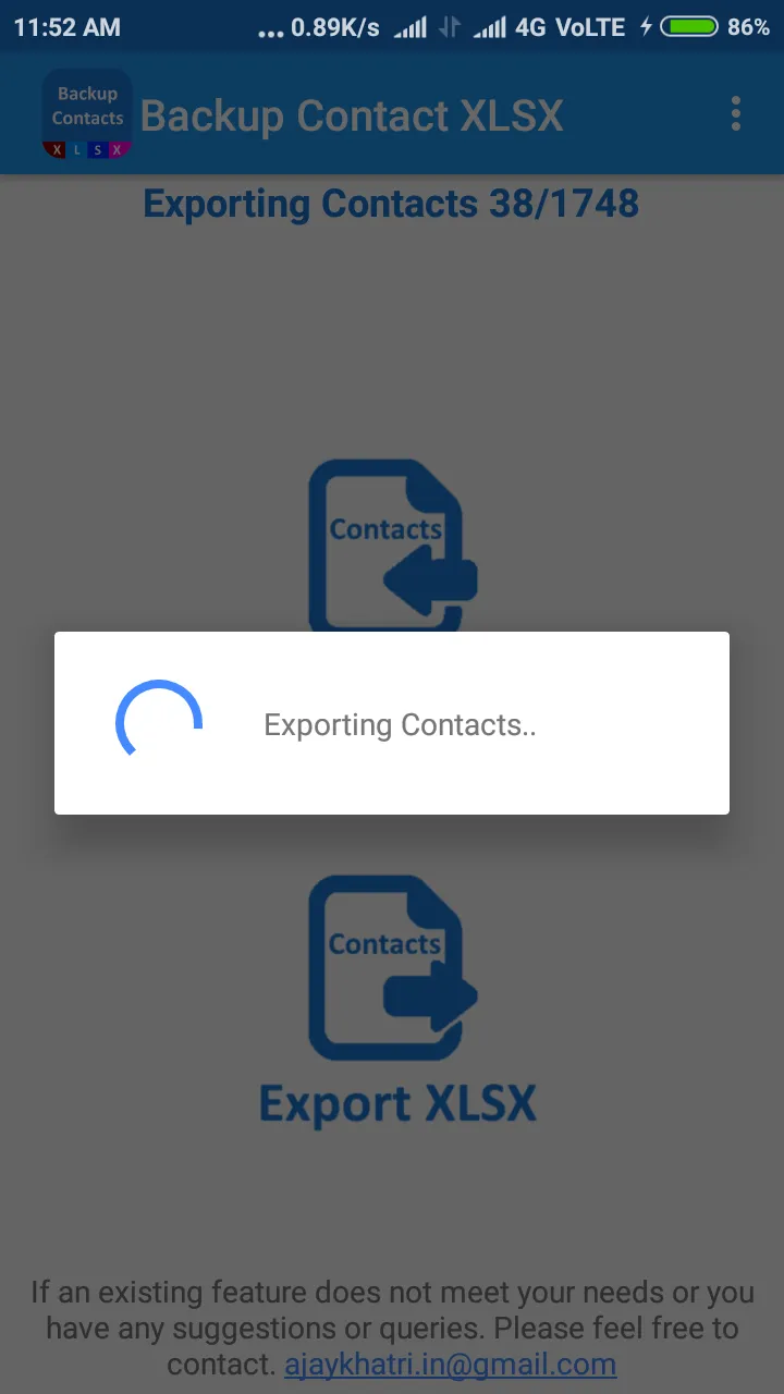 Backup Contact To XLSX ( Impor | Indus Appstore | Screenshot