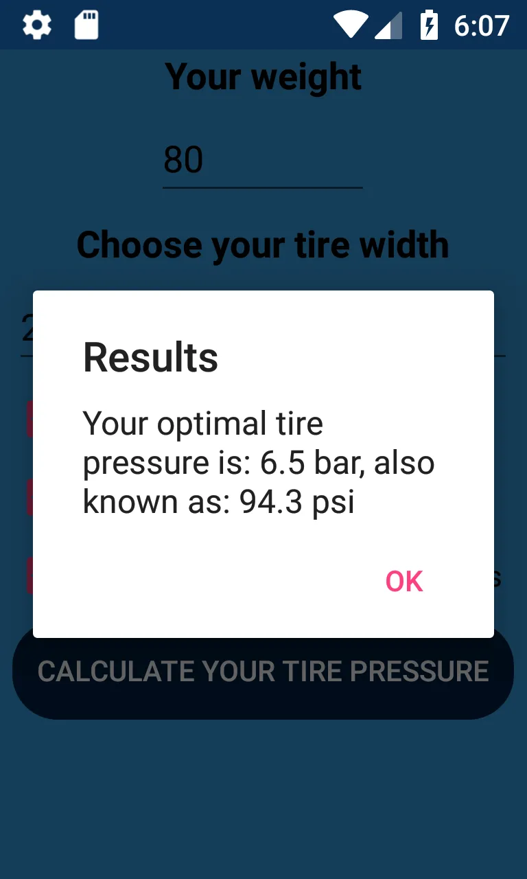 Bike tire pressure calculator | Indus Appstore | Screenshot