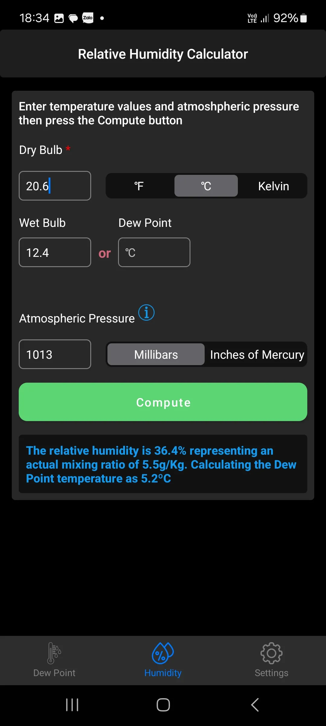 Dew Point Humidity Calculator | Indus Appstore | Screenshot