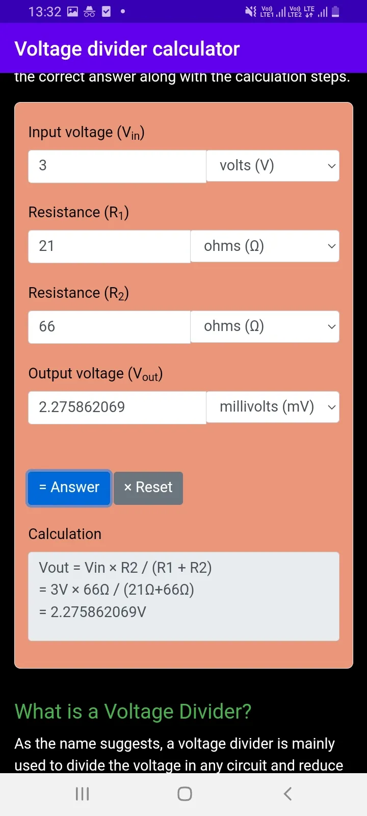 Voltage divider calculator | Indus Appstore | Screenshot