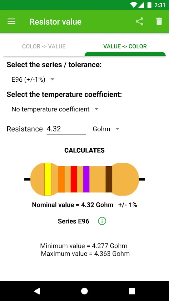 Resistor calculation | Indus Appstore | Screenshot