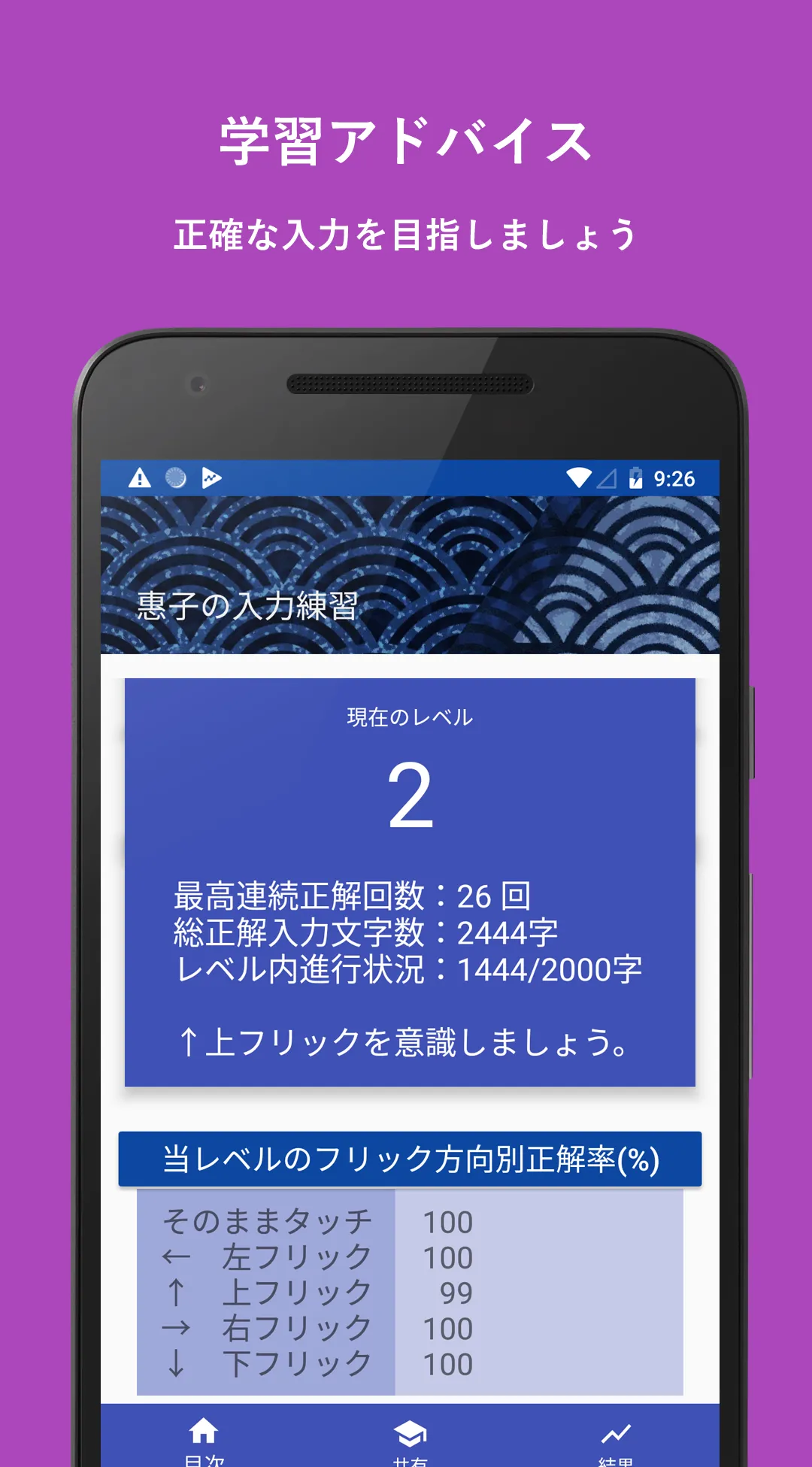 恵子の入力練習　フリック入力で正確にタイピング（かな入力版） | Indus Appstore | Screenshot