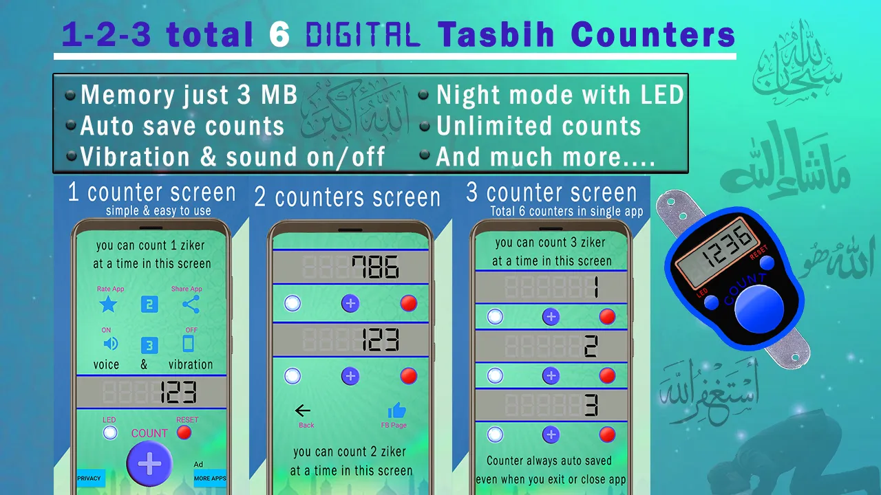 123 Digital Tasbih 6 Counters | Indus Appstore | Screenshot