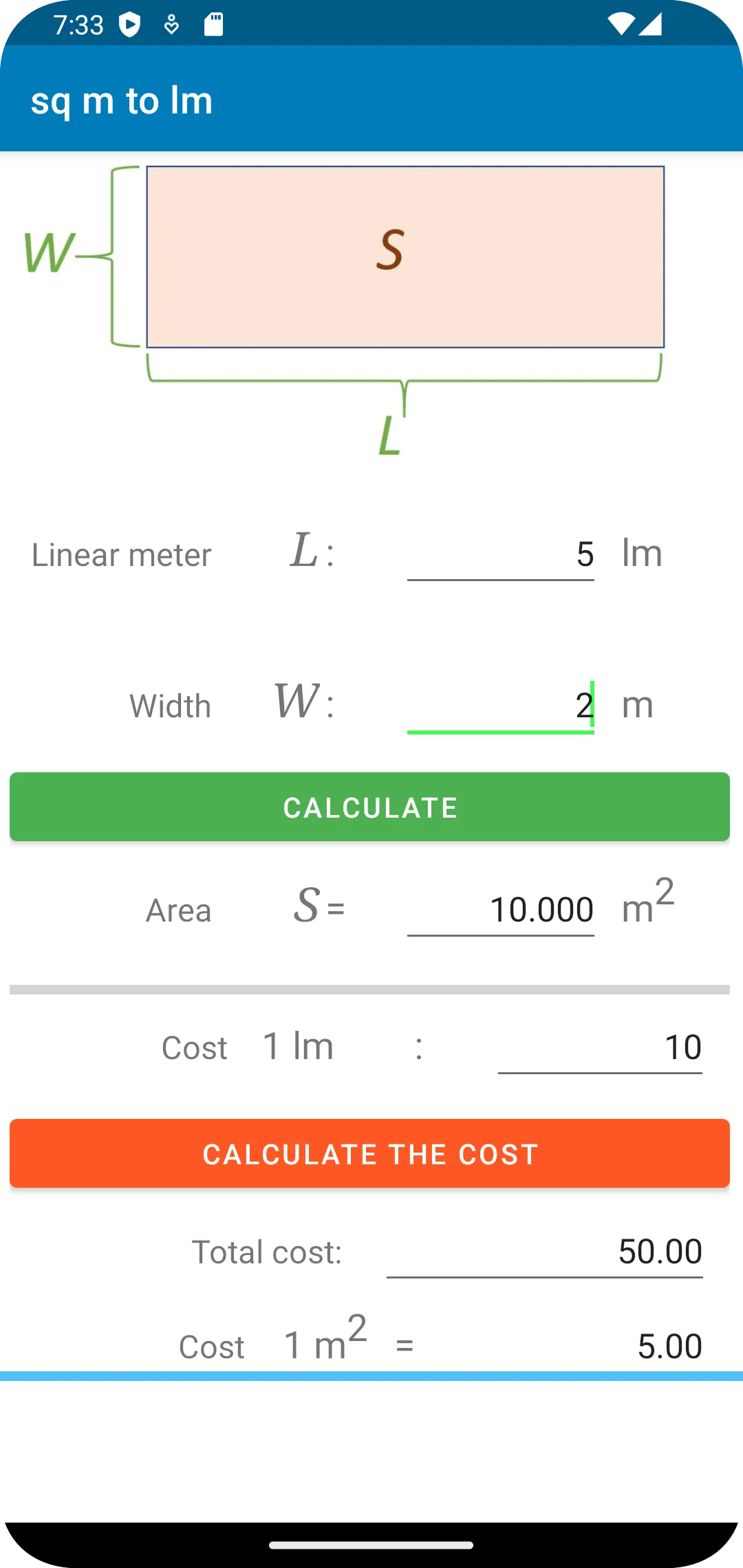 Linear Meter - m2 - calculator | Indus Appstore | Screenshot