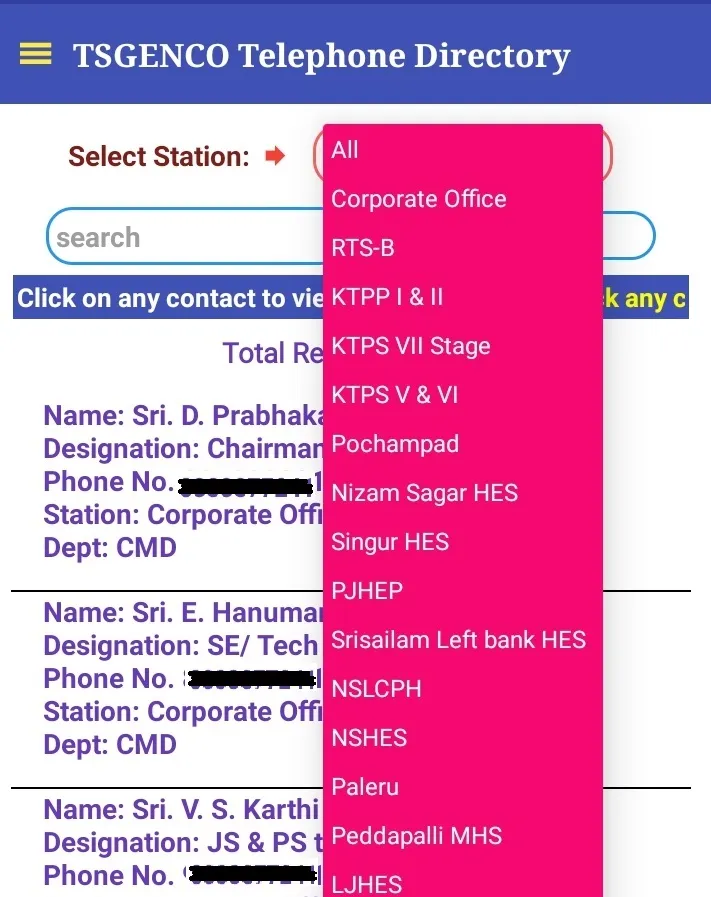 TSGENCO Telephone Directory | Indus Appstore | Screenshot