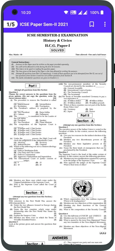 Class 10 ICSE Paper | Indus Appstore | Screenshot