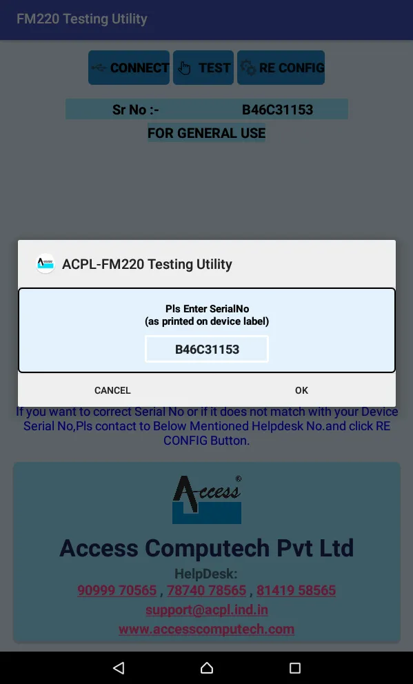 FM220 Testing Utility | Indus Appstore | Screenshot