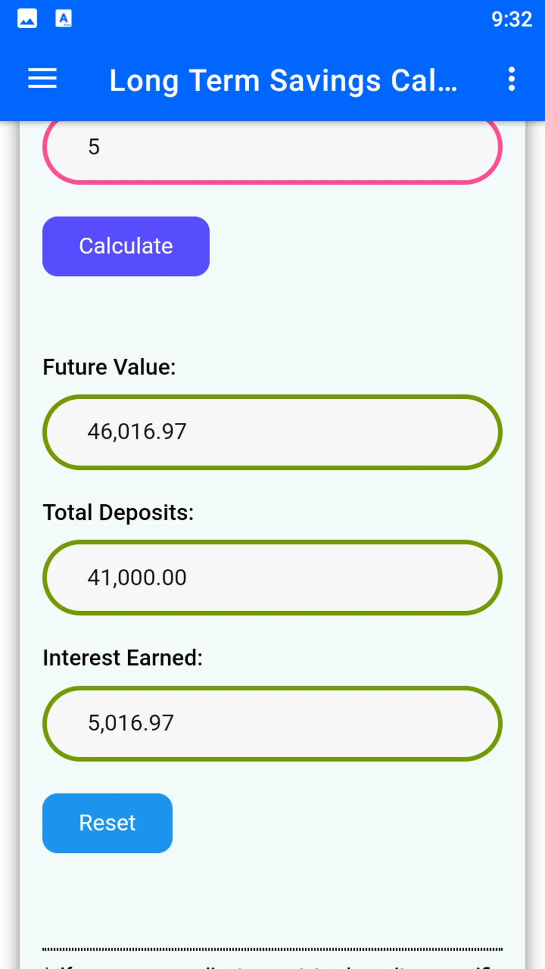 Long Term Savings Calculator | Indus Appstore | Screenshot