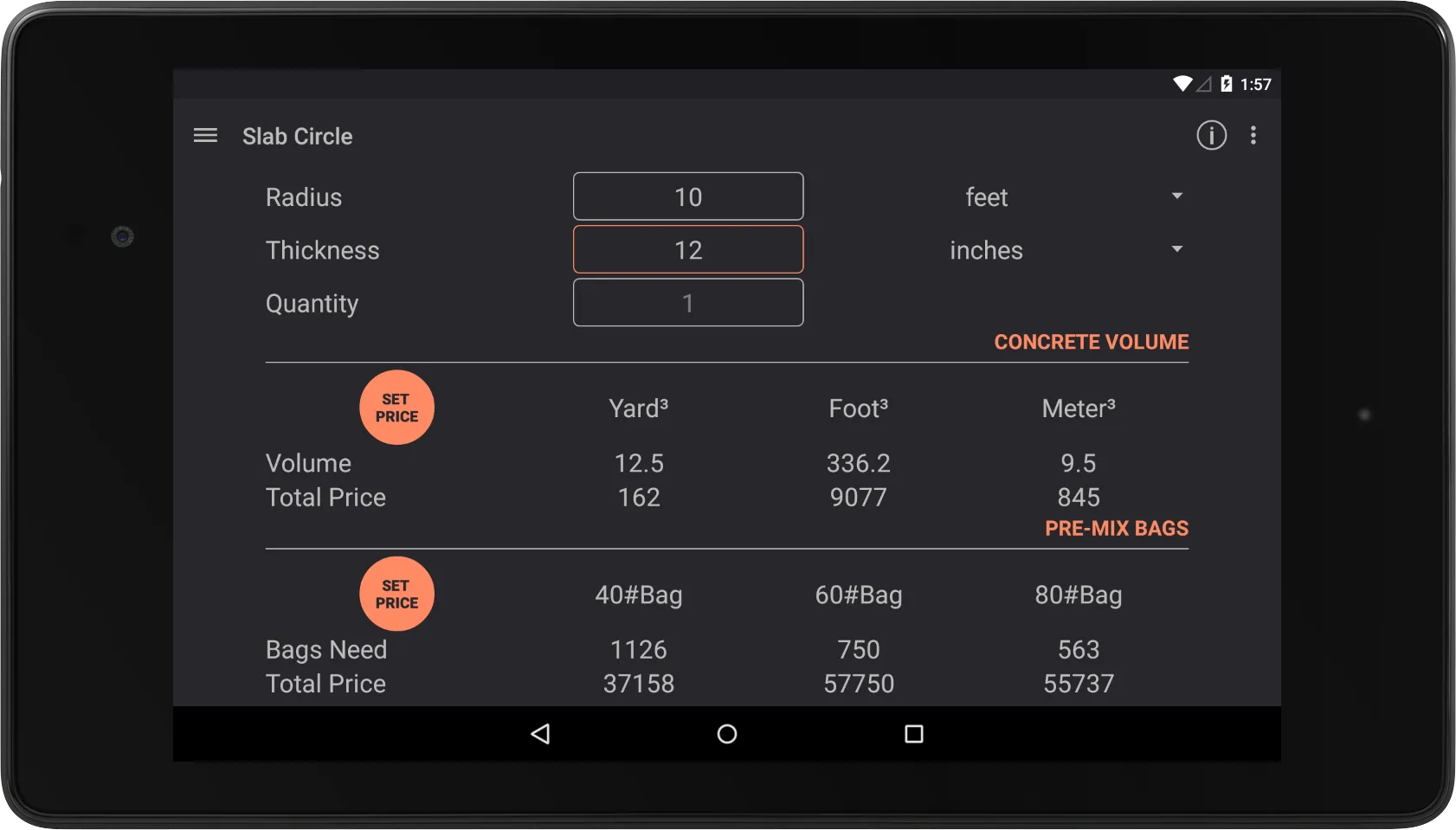 Binder - Concrete Calculator | Indus Appstore | Screenshot